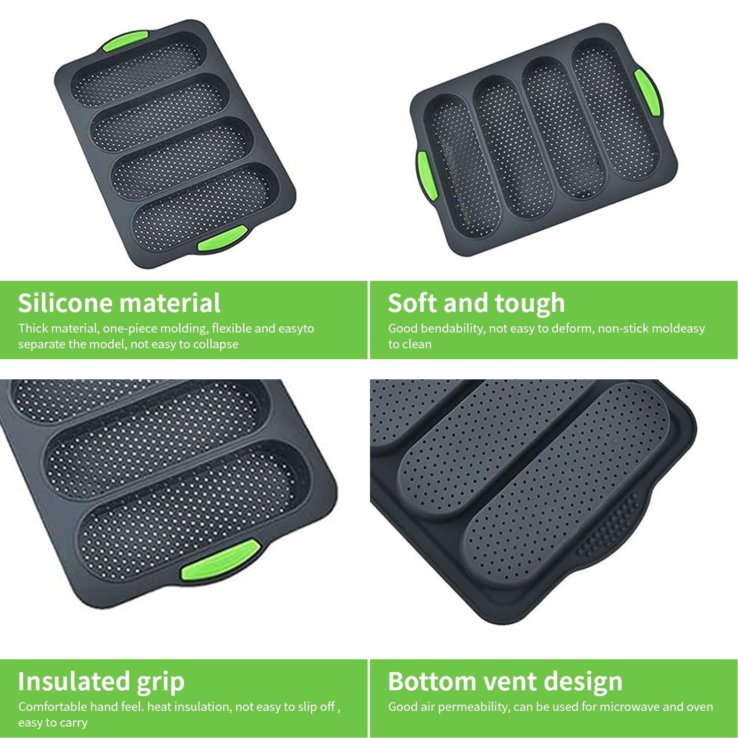 Tyui Silicone Bread Pan For Baking Bread Mold With Four Hole,Nonstick &Easy Clean&Heat Resistant Silicone Loaf Pan,For Home Hand