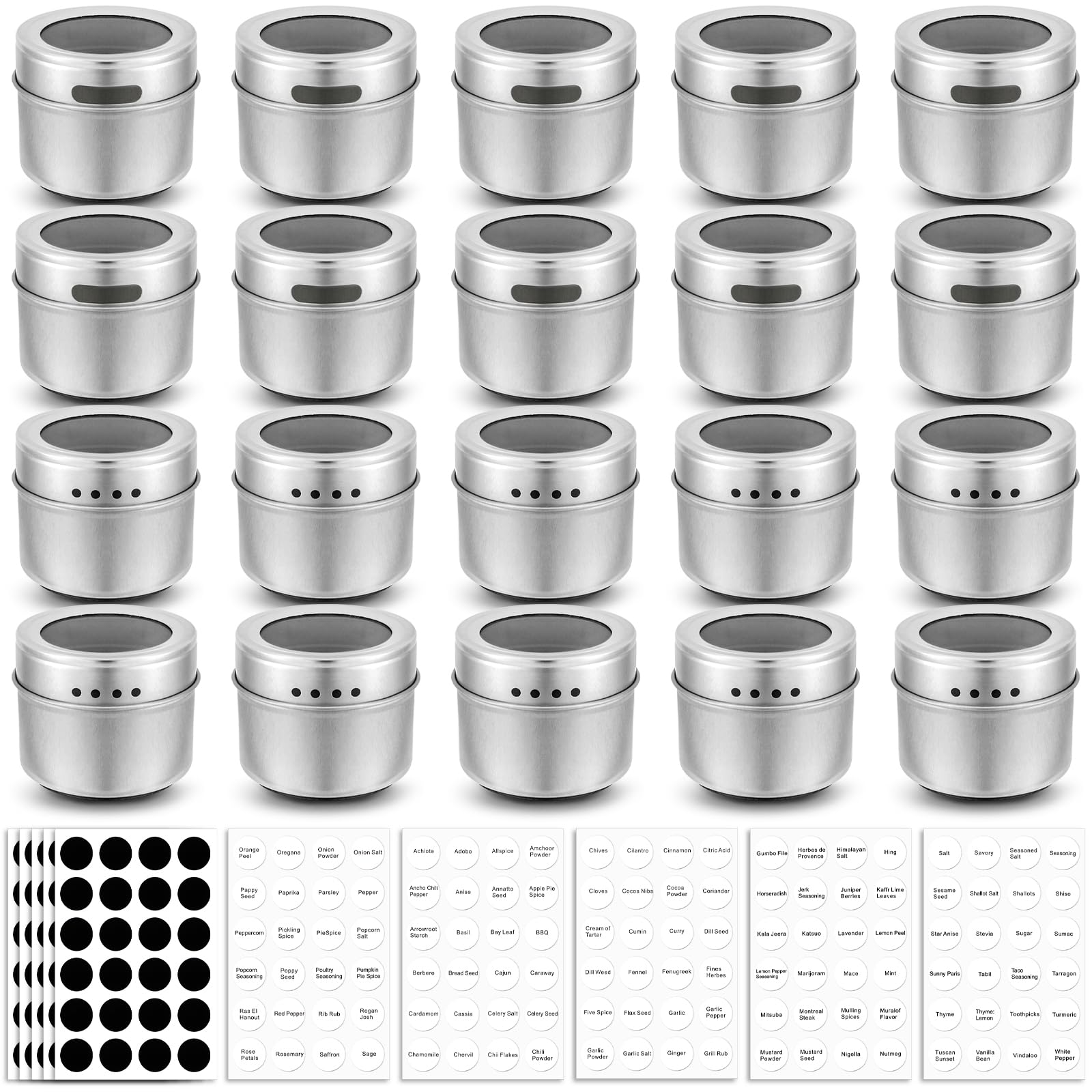 Bekith 20 Pack Magnetic Spice Jars, Magnetic Spice Containers for Refrigerator, Seasoning Tins with Clear Top Lid, 240 PVC Spice