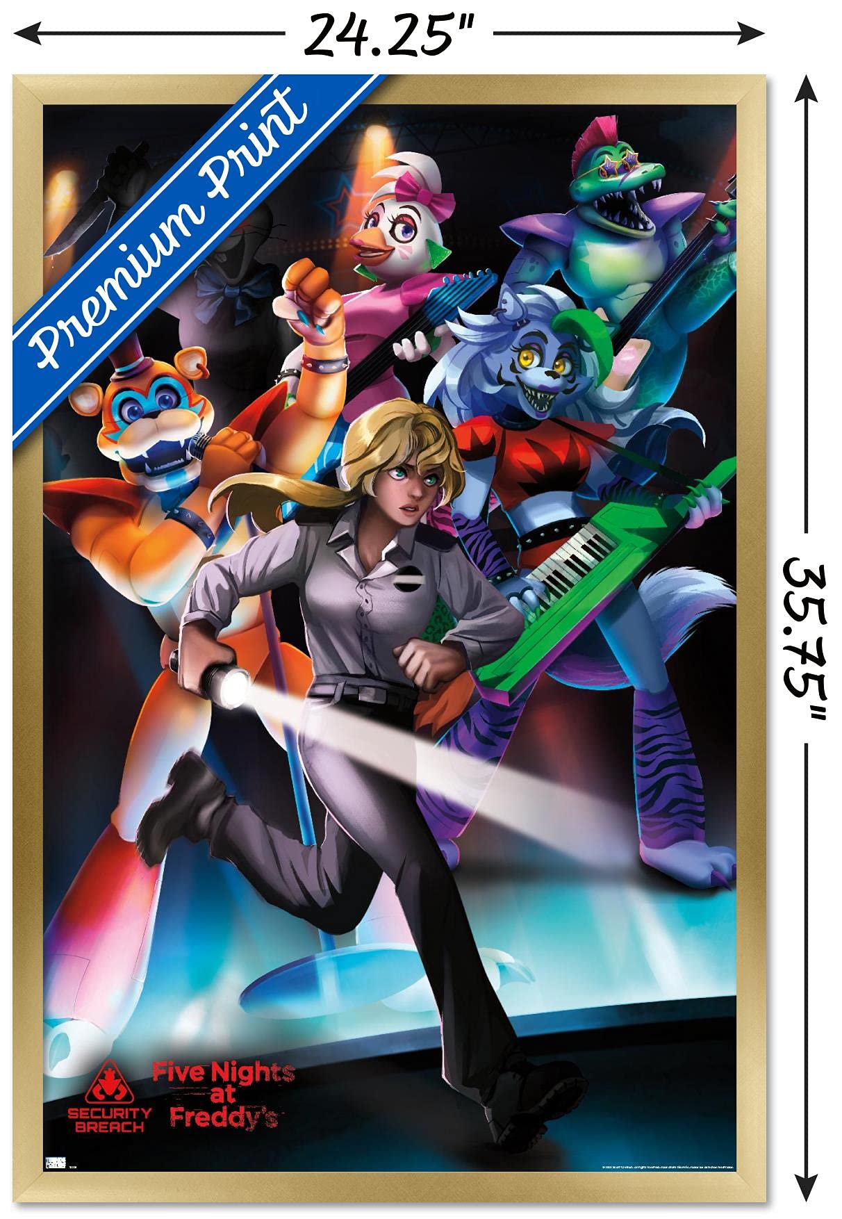 Trends International Five Nights At Freddy'S: Security Breach - Group Wall Poster, 22.375'' X 34'', Gold Framed Version