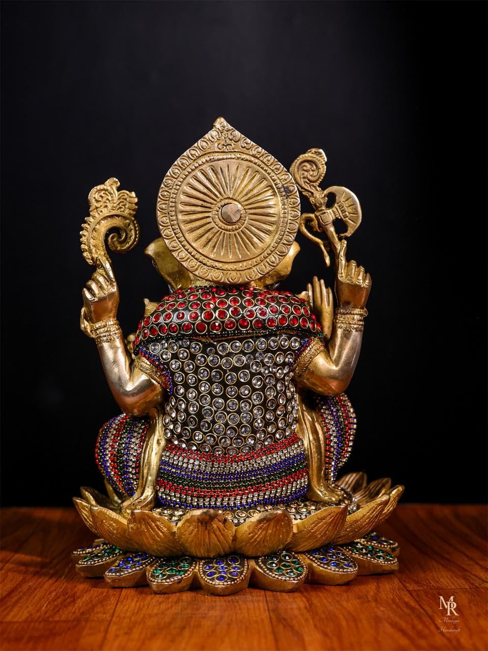 Mridaya Brass Ganesha Statue With Mosaic Stonework, 24 Cm Brass Ganesh Statue, Ganpati Idol, Good Luck Gift For New Beginnings,