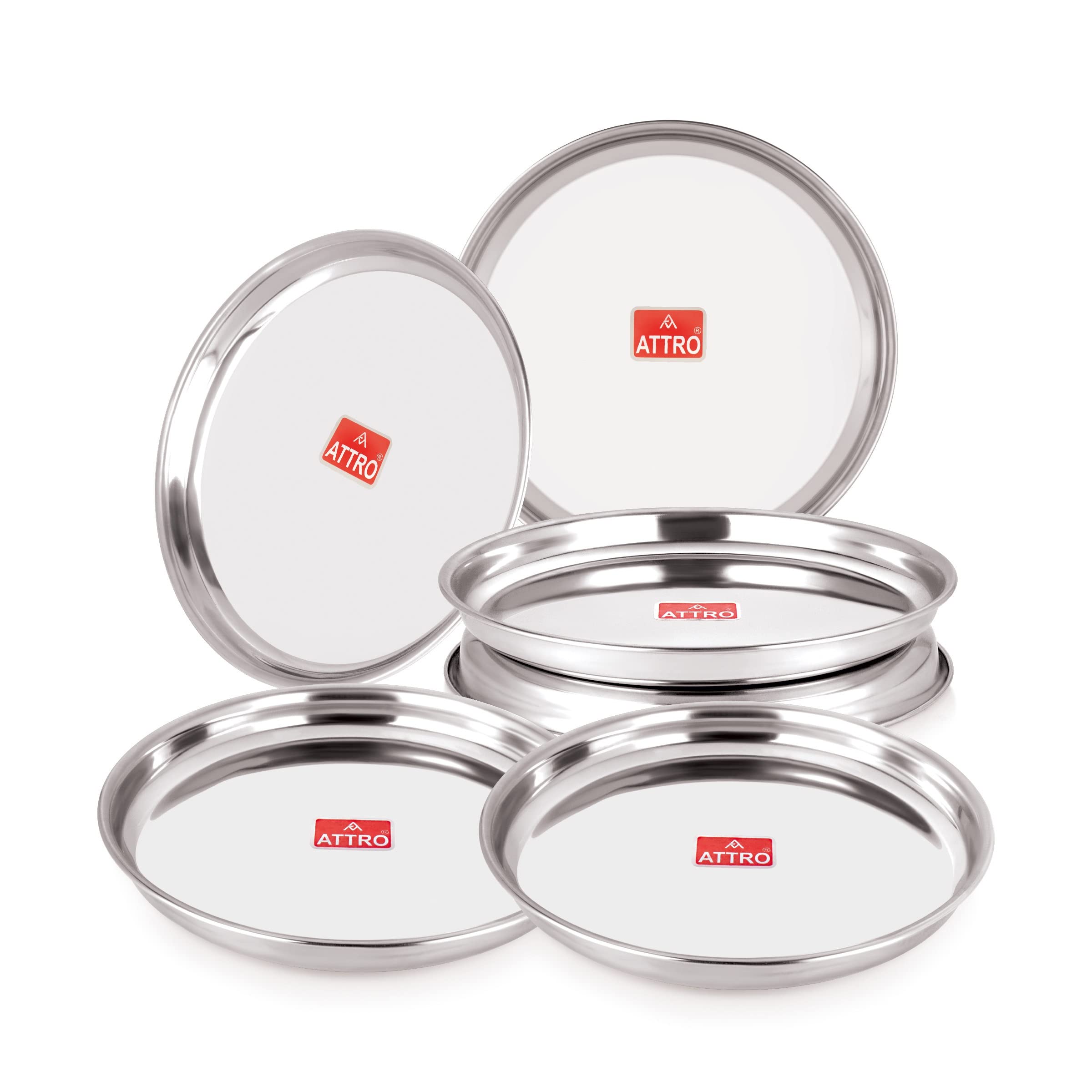 ATTRO 6 Pieces Prisma Stainless Steel Thali/Dinner Plates, Food Grade Quality Round Plate Set for Home, Restaurants & Outdoor  