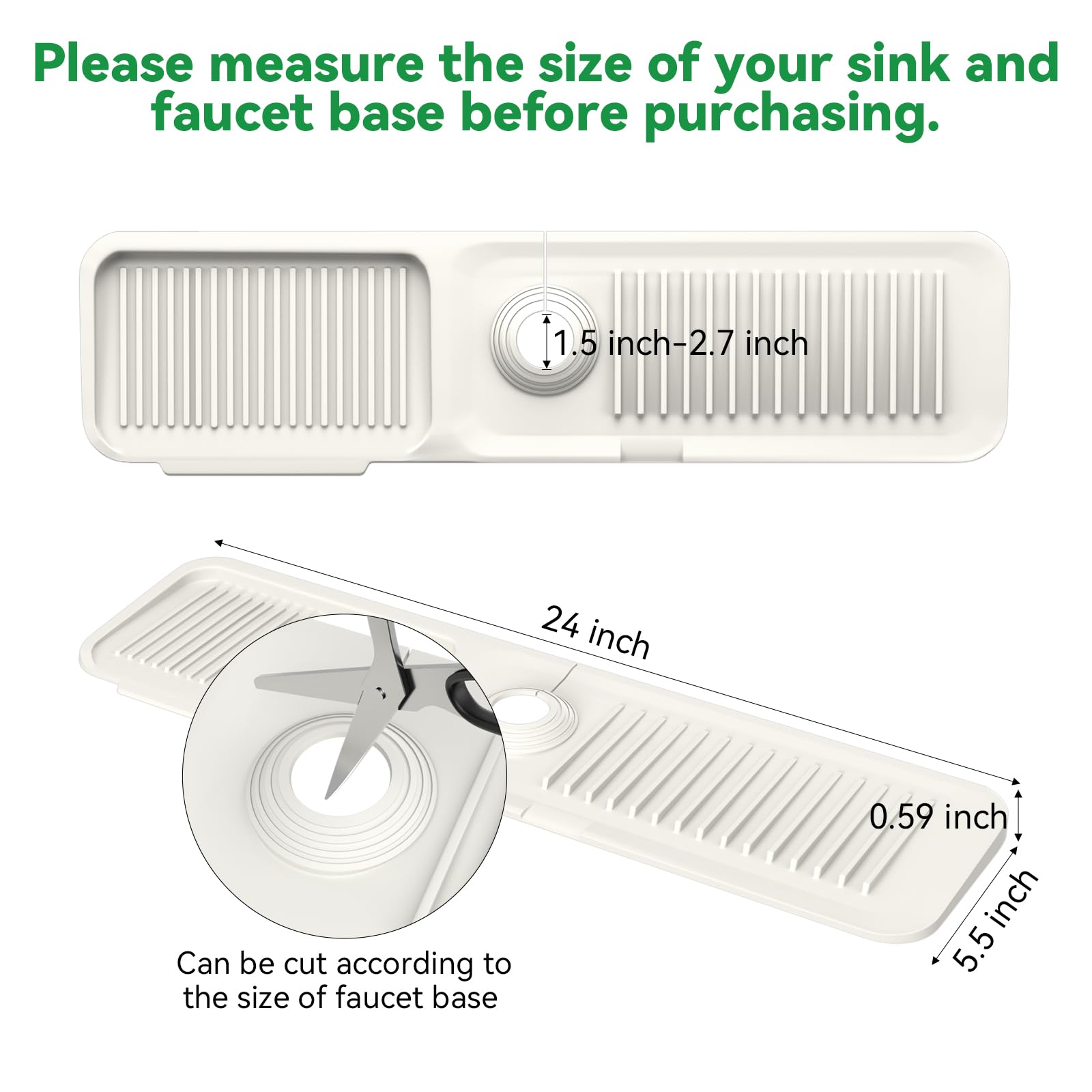 Kitchen Sink Splash Guard Behind Faucet 24 X 5.5 Inch, Toovem Faucet Handle Drip Catcher Tray, Longer Silicone Sink Faucet Mat,