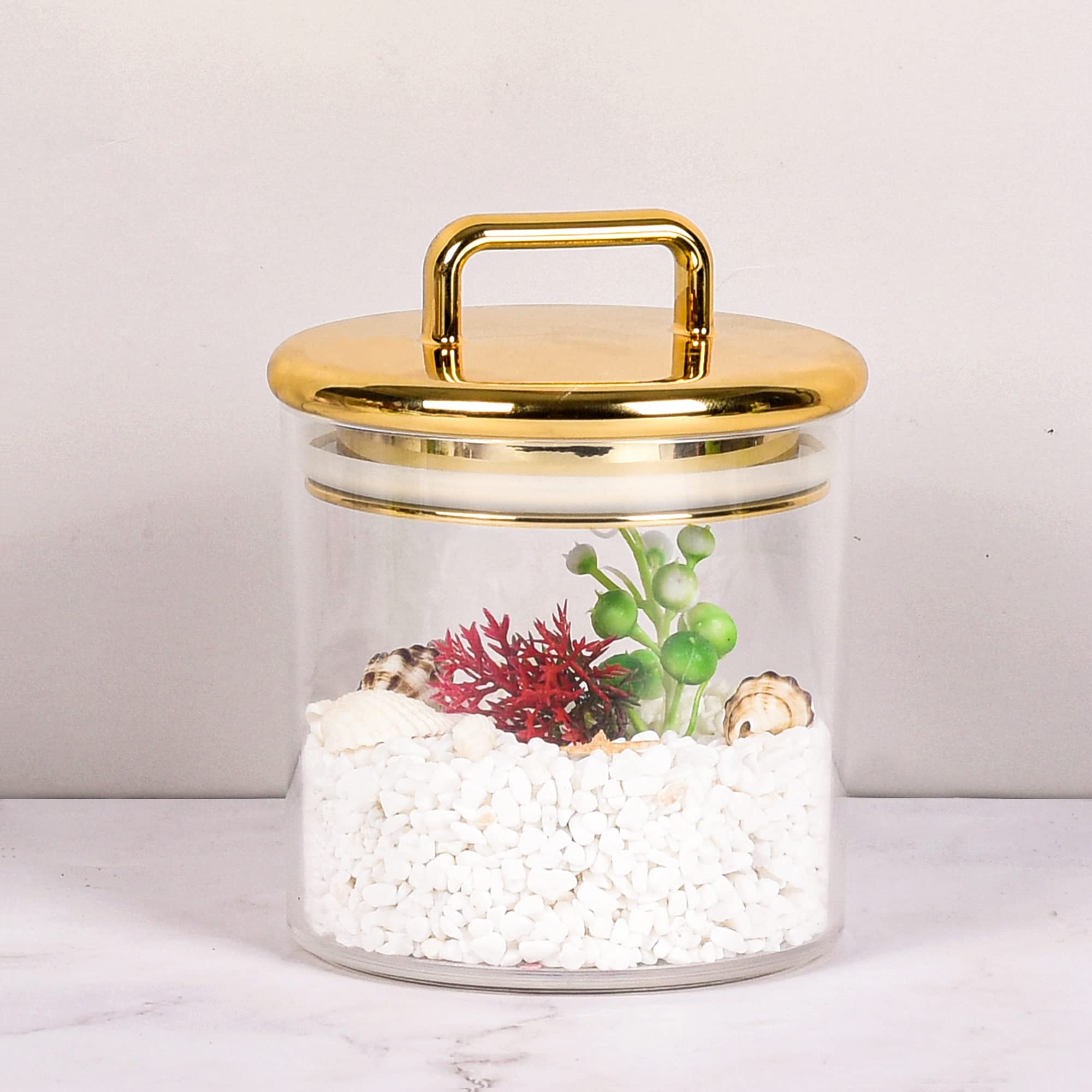 16 Oz Small Acrylic Storage Apothecary Jar With Gold Airtight Lid | Bathroom Vanity Organizer Containers | Ideal Decorative Cani