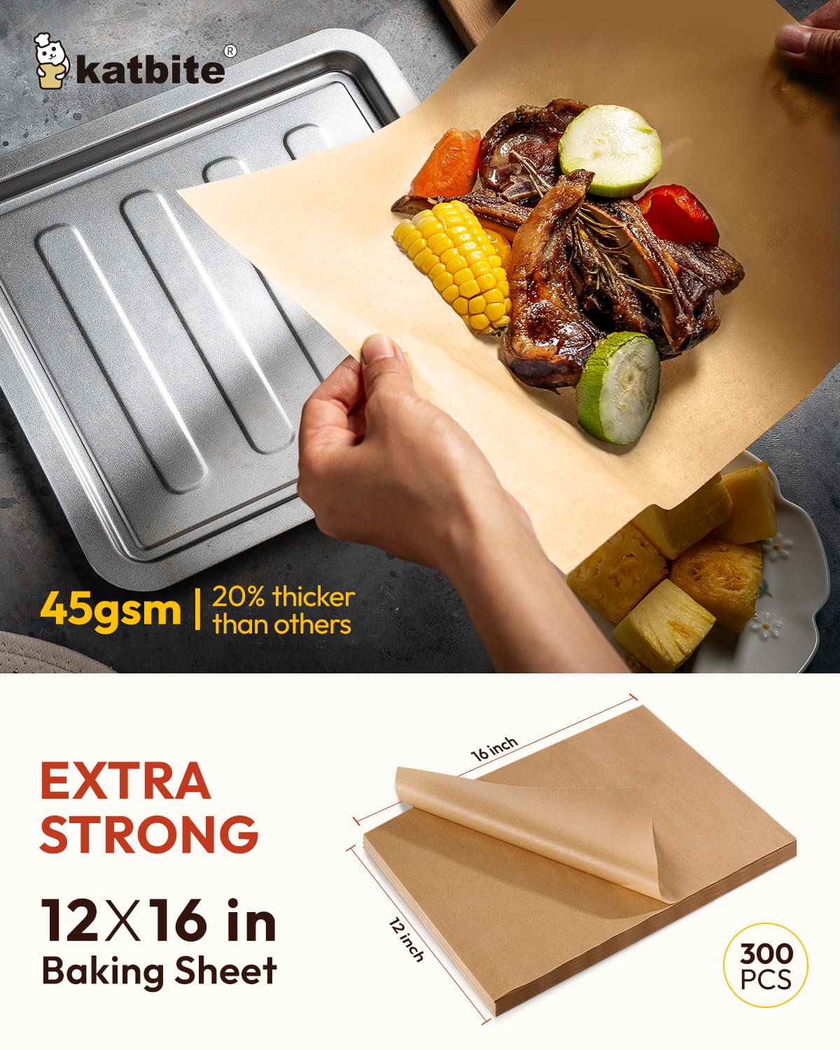 Katbite 300 Sheets 12X16 In Parchment Paper, Heavy Duty Baking Paper, Unbleached Non-Stick Sheets For Air Fryer, Grilling, Steam