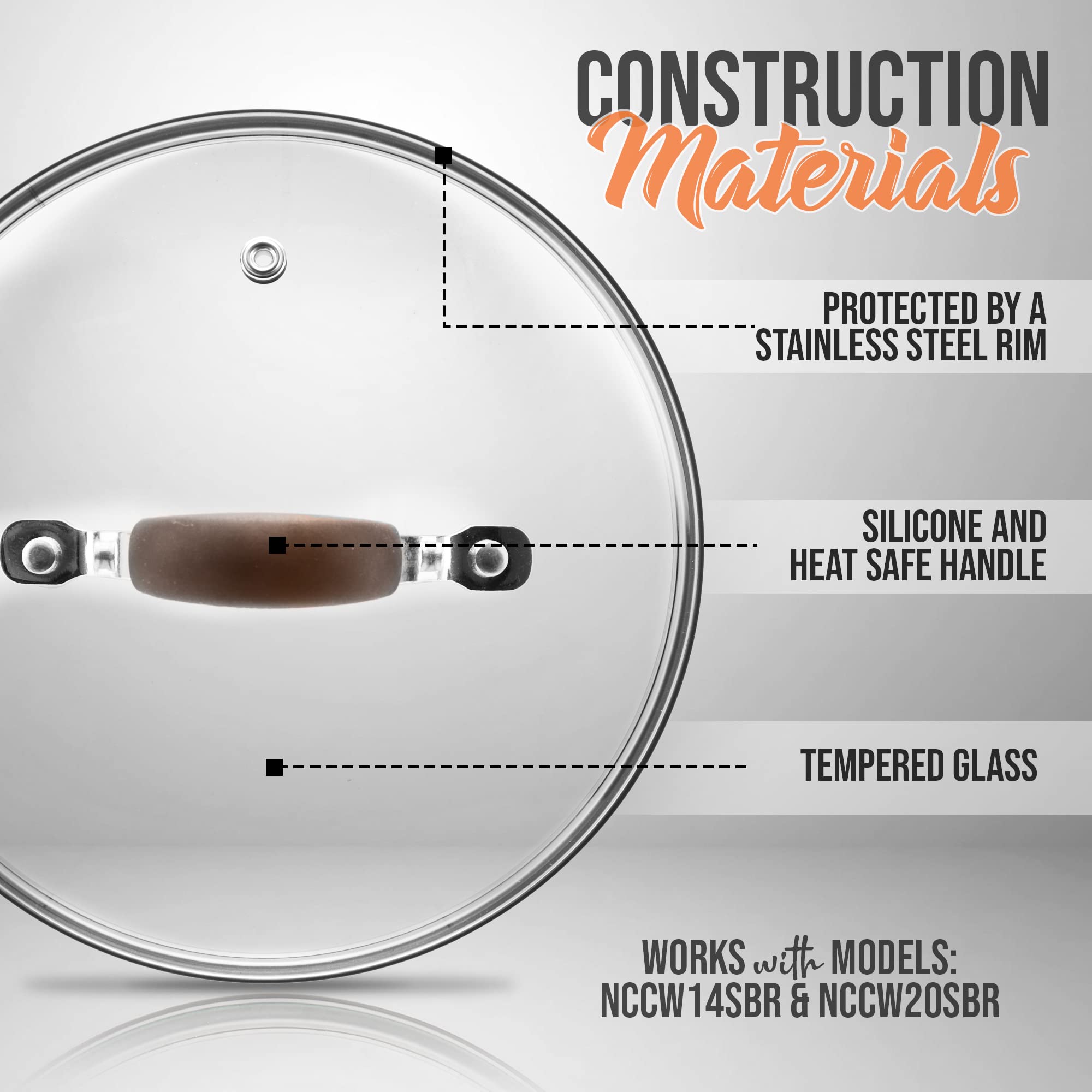 Nutrichefkitchen Dutch Oven Pot Lid - See-Through Tempered Glass Lids, Stainless Steel Rim, Dishwasher Safe (Works With Models: