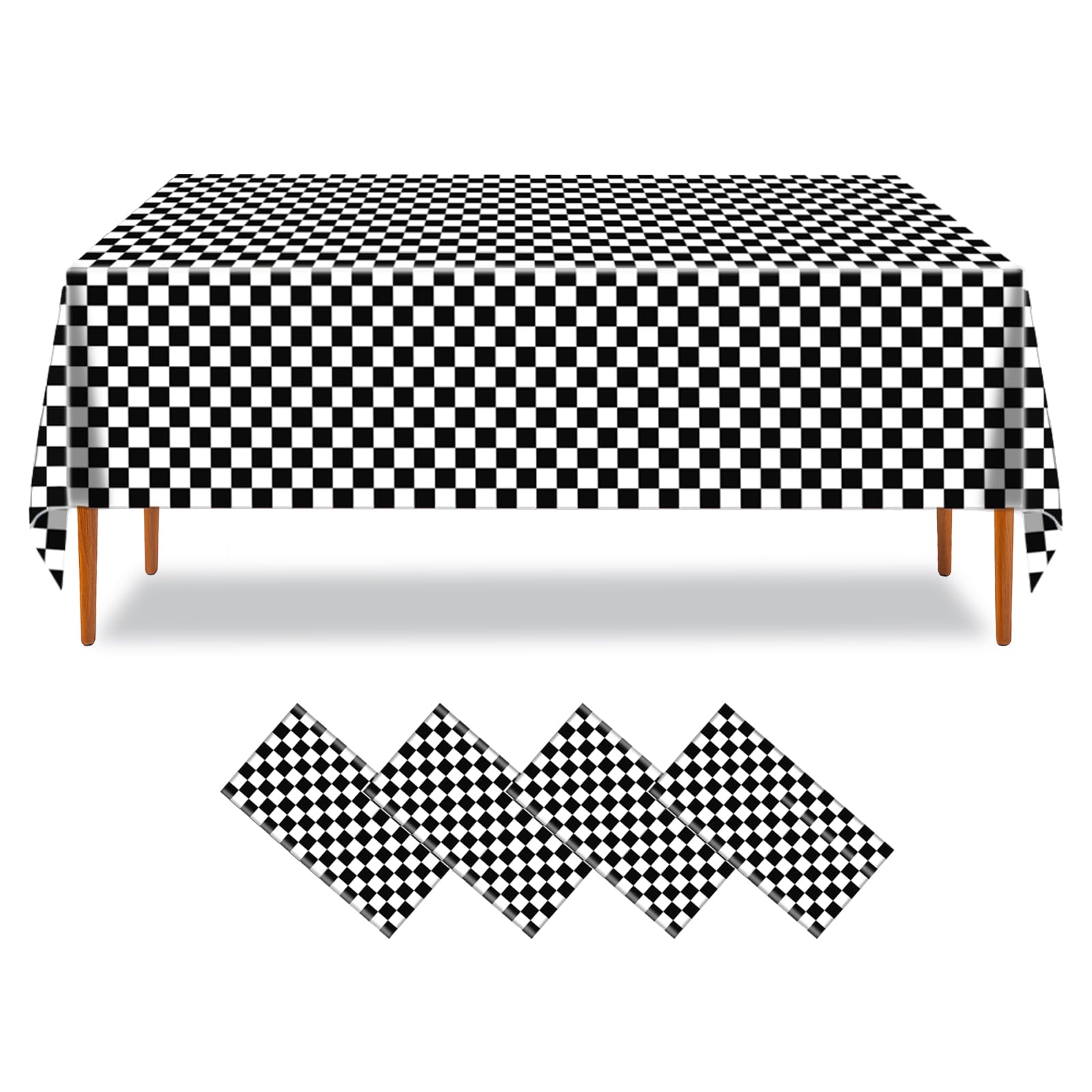 ZHIAXTON 4 Pack Disposable Plastic Checkered Tablecloth, 54 X 108 Inch Rectangle Black and White Checkered Tablecloth for Weddin