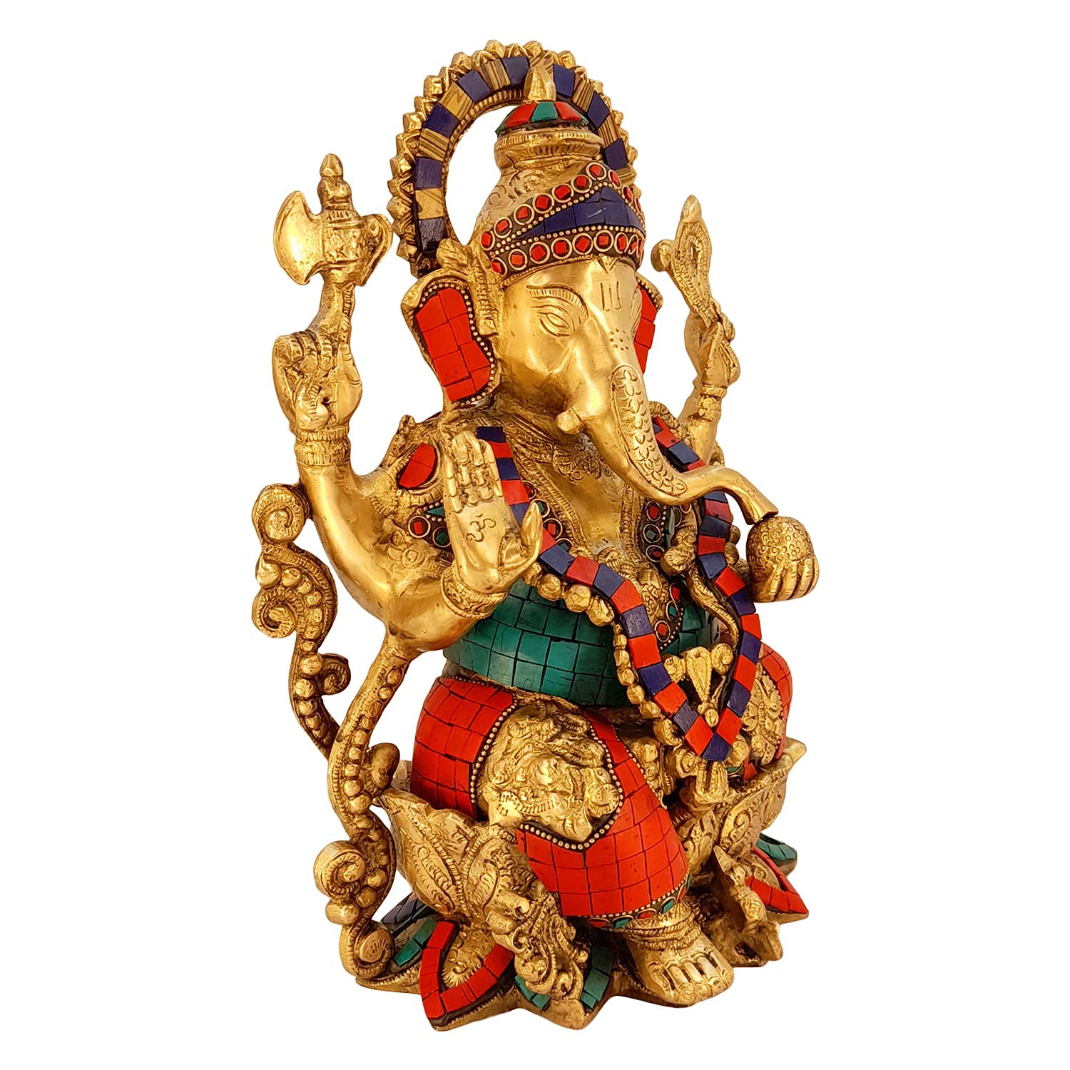 Kartique Brass Ganesh Bhagwan Idol Sitting On Kamal Asan Lotus Ganesha Statue Ganpati Murti For Home Entrance Decor Diwali Gift