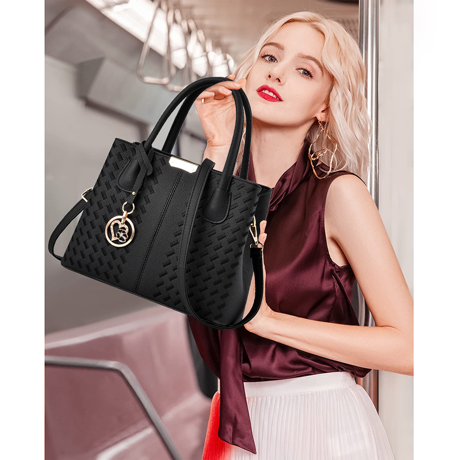 Chicarousal Purses And Handbags For Women Leather Crossbody Bags Womens Tote Shoulder Bag (Xiu Black)