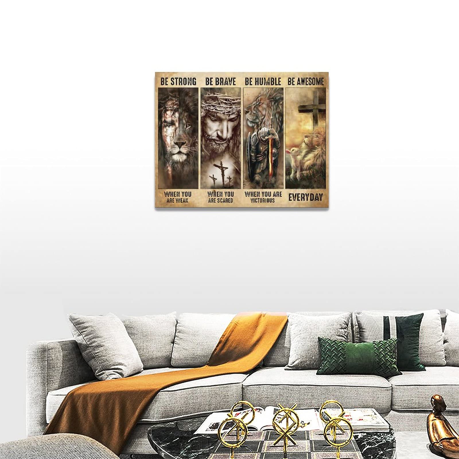 Jesus Decor Wall Art Christian Religious Painting Canvas Cross Warrior Lion And Lamb Be Brave Prints Artwork Best Gift Inspirati