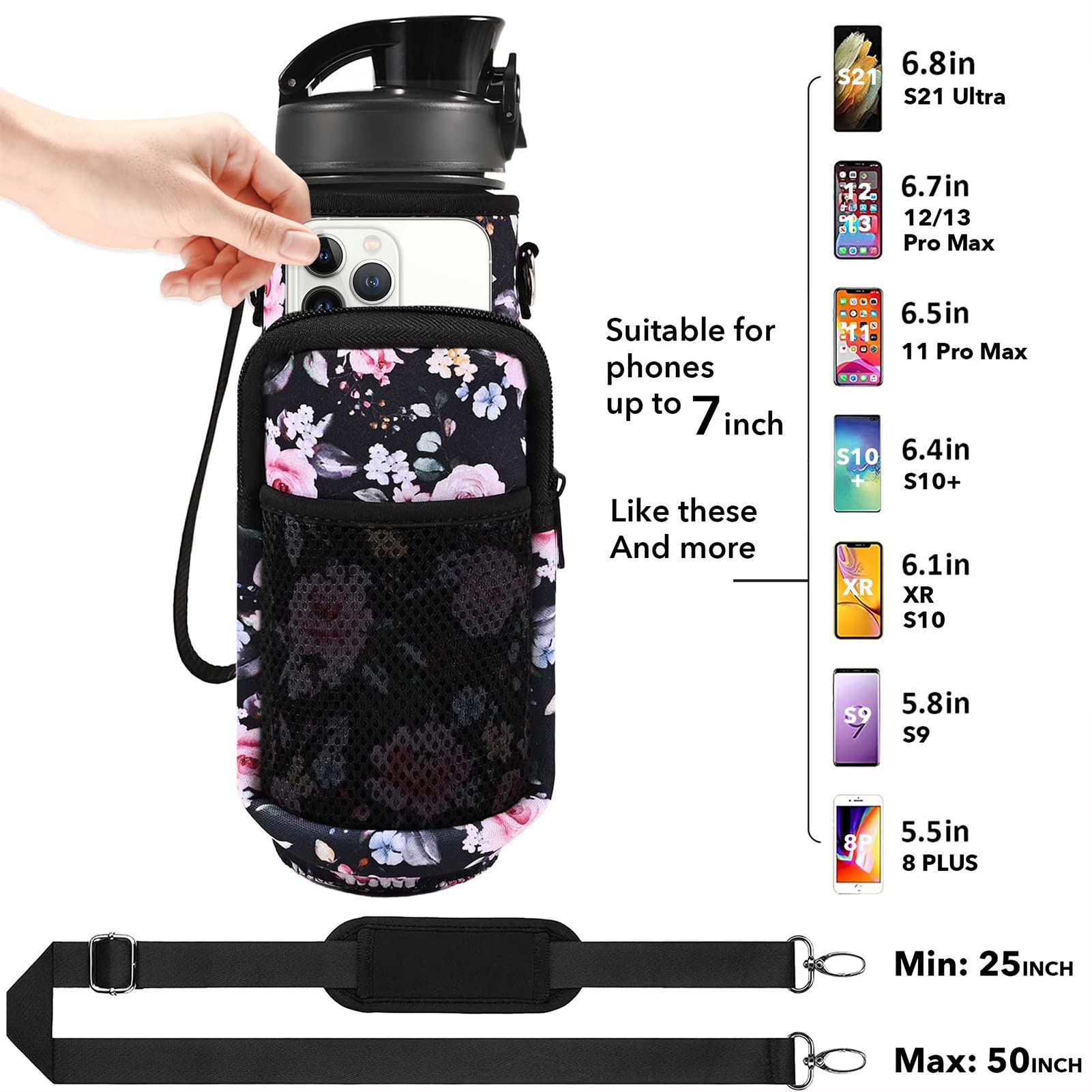 32 Oz Water Bottle With Storage Sleeve And Straw &Lid, Motivational Water Bottles With Times To Drink Bpa Free Reusable Gym Wate