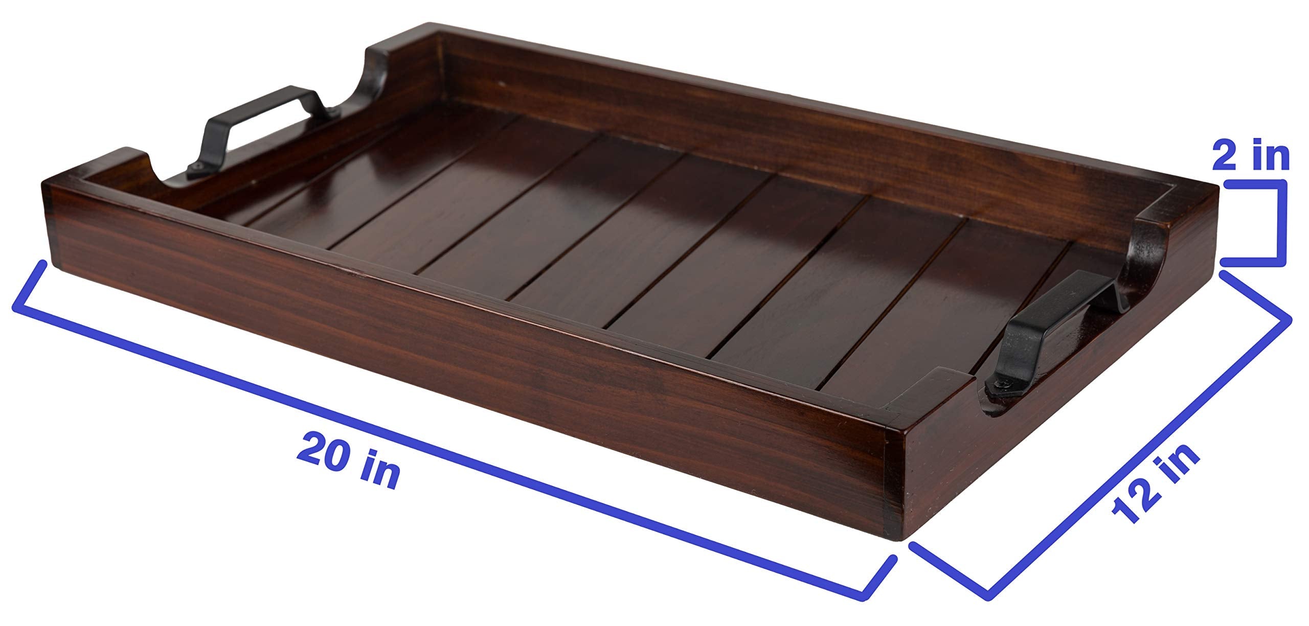 Bamboo Land- Large Wooden Serving Tray With Handle, 20    X 12, Dark Brown, Wooden Tray With Handles, Serving Tray With Handles,