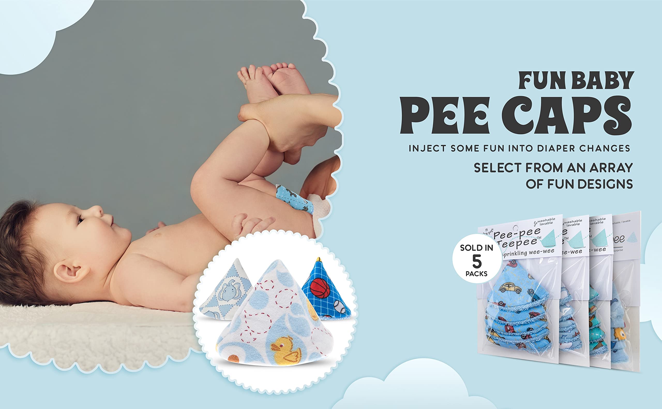 Beba Bean Pee-Pee Teepee Rubber Ducky Blue - 5 Count Cotton Pack, Model PT3085