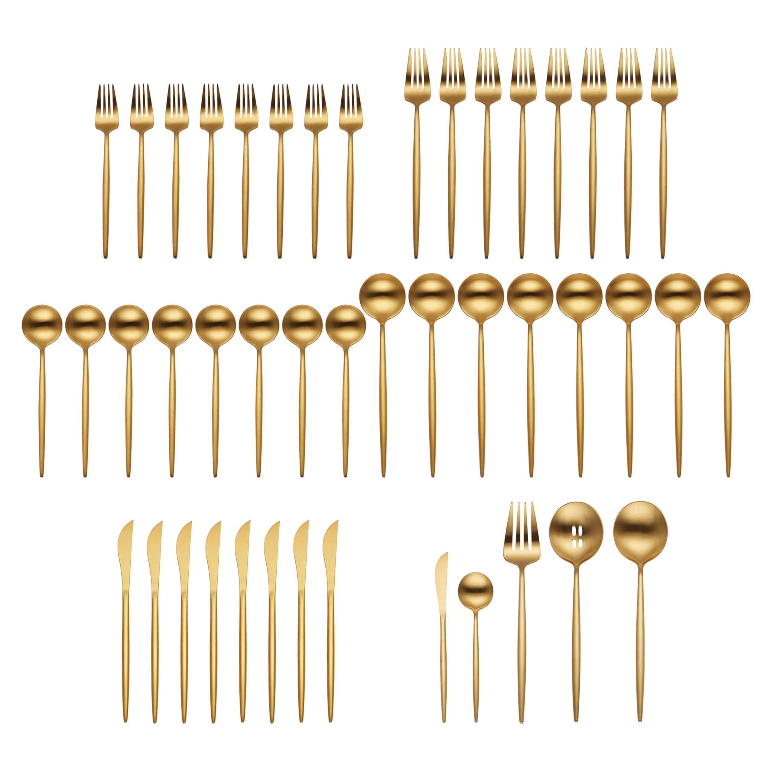 Hampton Forge 894758 Skandia Zephyr Satin Gold 45 Piece Flatware Set, Metallic