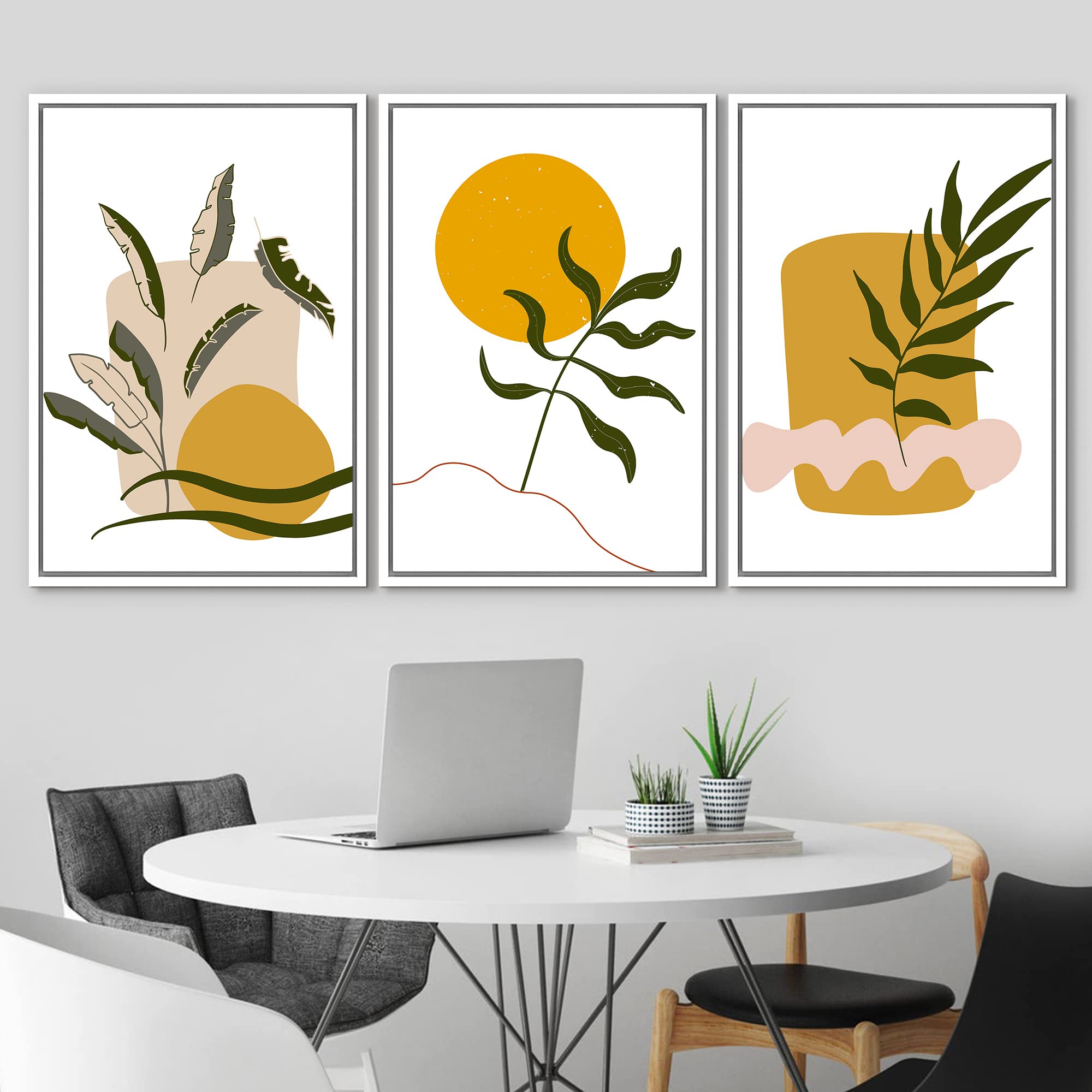 Idea4Wall Framed Wall Art Print Set Green & Tan 3D Square Illusions Geometric Flower Illustrations Modern Art Rustic Colorful Fo