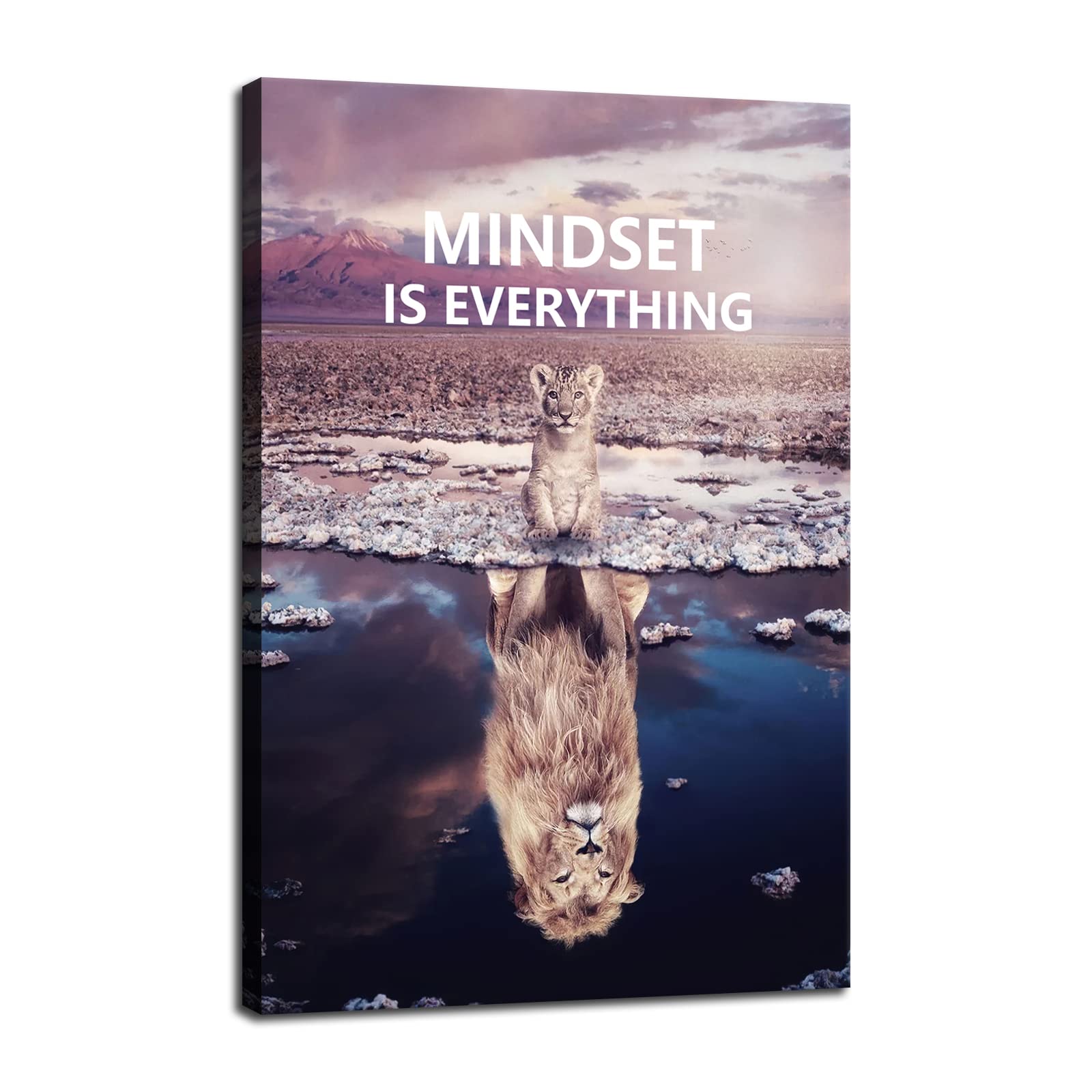 Motivational Canvas Painting Animal Poster Little Lion And Big Lion Mindset Is Everything Wall Art Printing Office Decoration Fr