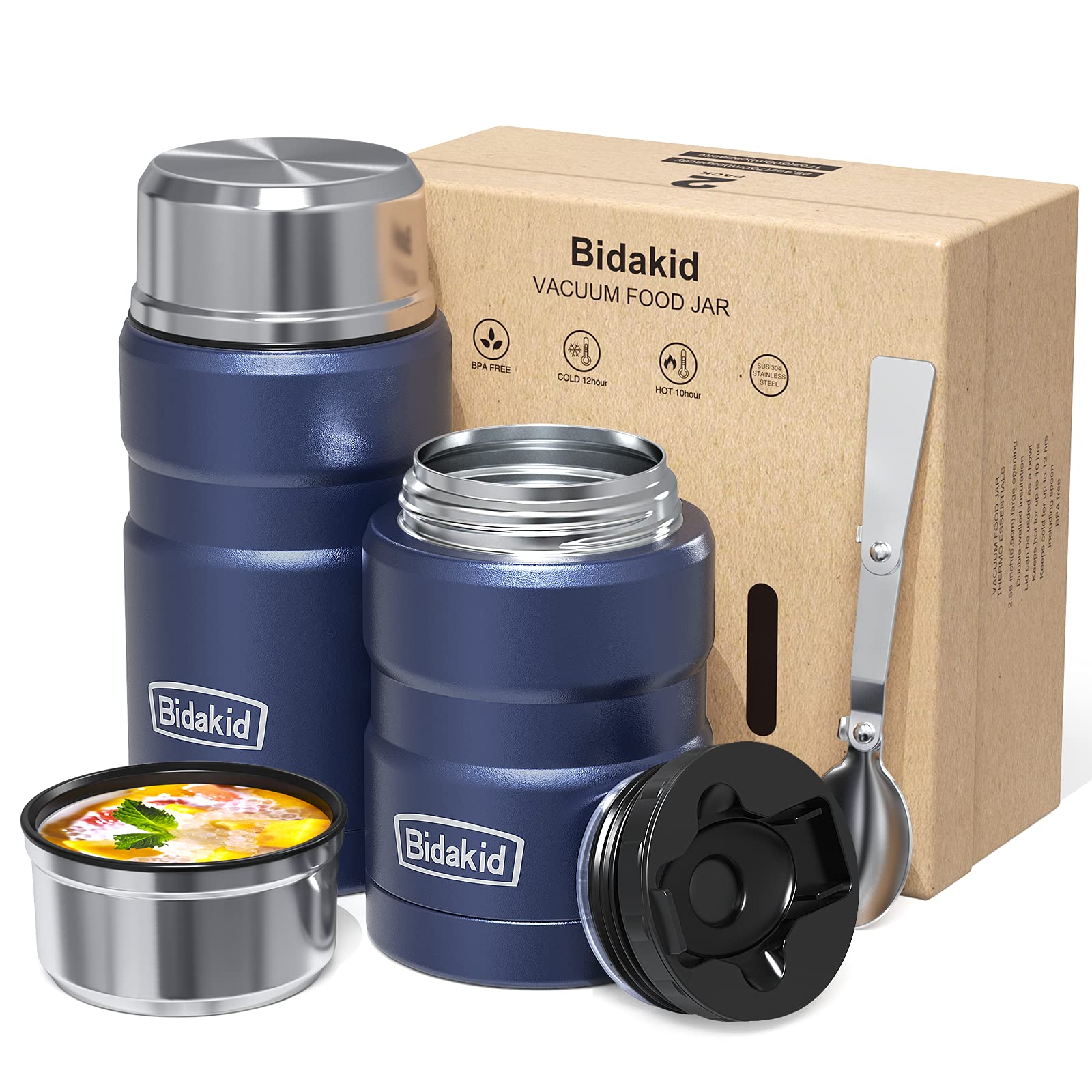 Bidakid Containers For Hot Food, 2 Pack Insulated Food Jar For Hot, Soup Vessels, Lunch Box Containers For Hot Cold Food With Ca