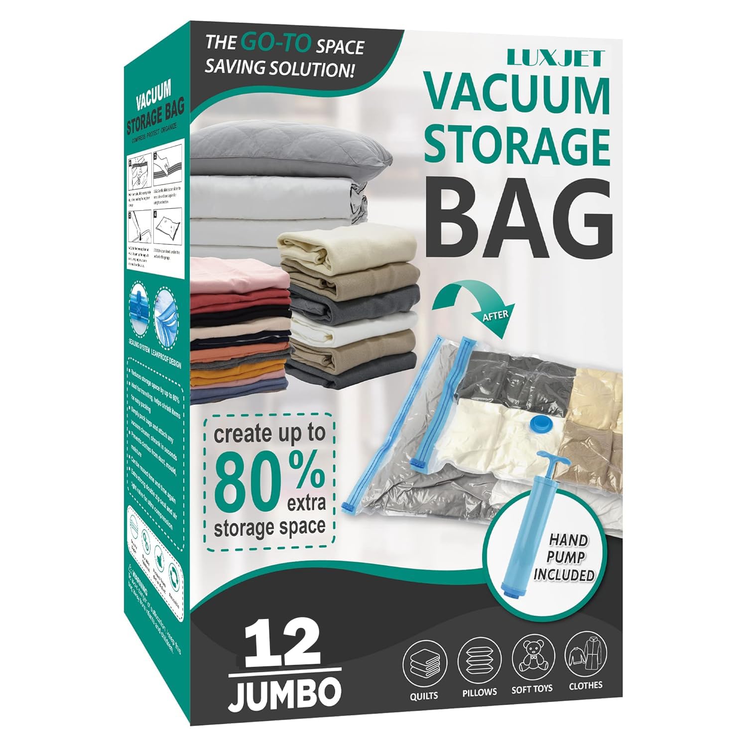 Luxjet Jumbo Vacuum Storage Bags, Space Saver Bags Compression Storage Bags For Comforters And Blankets, Vacuum Sealer Bags For 