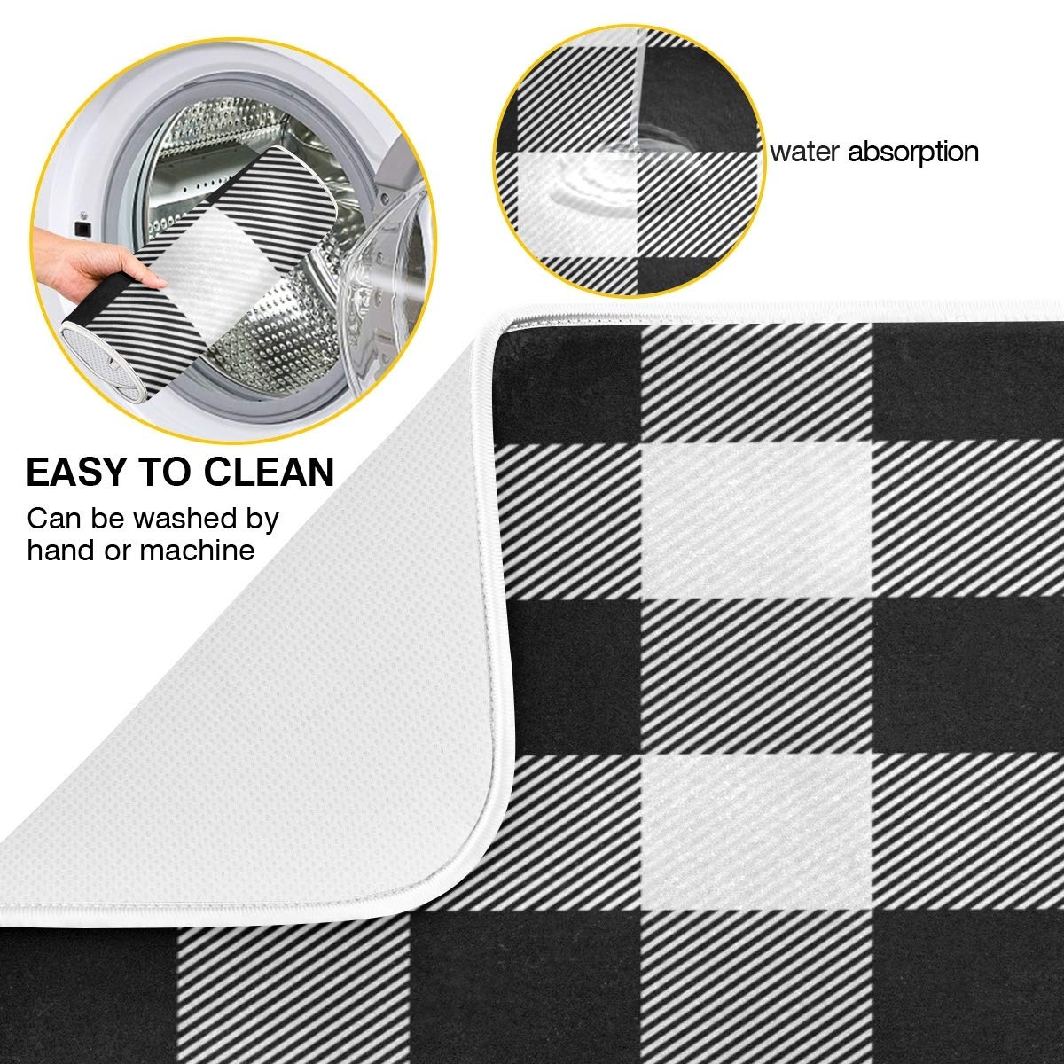 White And Black Buffalo Plaid Dish Drying Mat 18X24 For Kitchen Classic Buffalo Check Dishes Pad Dish Drainer Rack Mats Absorben