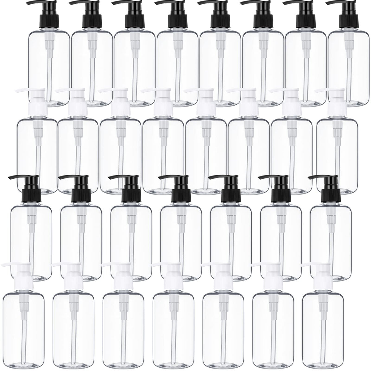 30 Pack 8 Oz Clear Empty Lotion Bottles Plastic Pump Bottles Hand Dish Dispenser Round Bottles Containers Refillable Container B