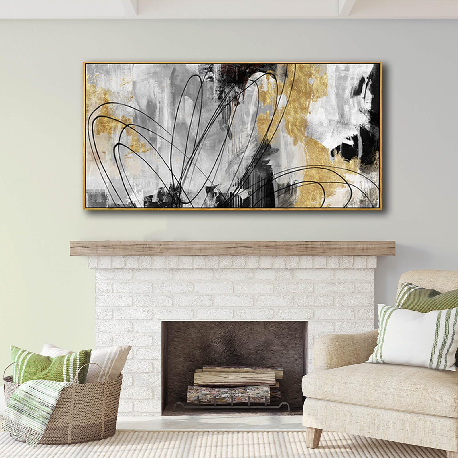 Yjyart Abstract Wall Art Office Decor Gold Wall Decor For Living Room Black And White Artwork Line Art Frame Room Decor For Bedr