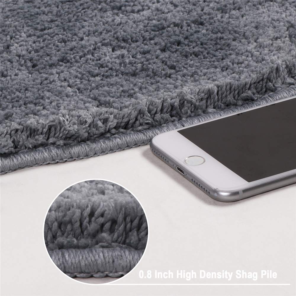 Seavish Luxury Grey Shag Curved Bath Rug, 18 X 30 Inch Non Slip Microfiber Soft Absorbent Fanned Shower Mats Washable Bathroom R