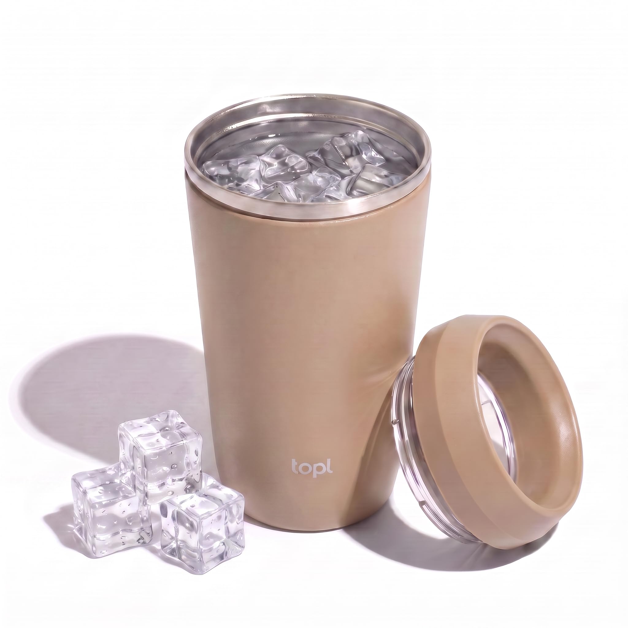 TOPL Coffee Tumbler, Stainless Stell Insulated Water Bottle, Almond, 16oz