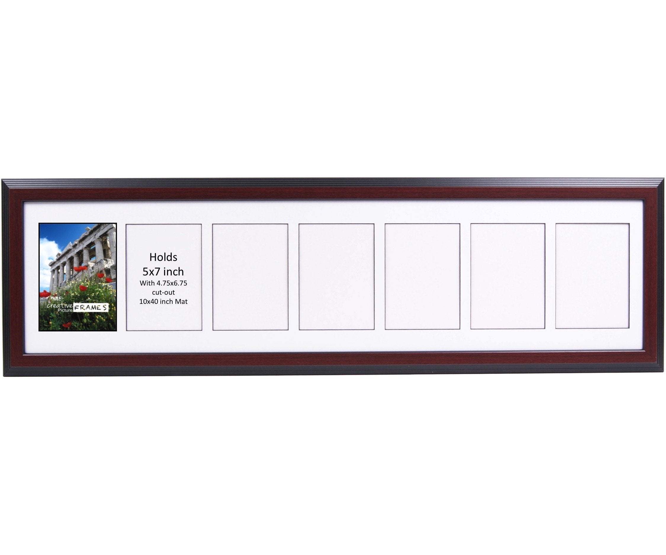 CreativePF- 7 Opening Glass Face Mahogany Picture Frame to hold 5 by 7 inch Photographs including 10x40-inch White Mat Collage