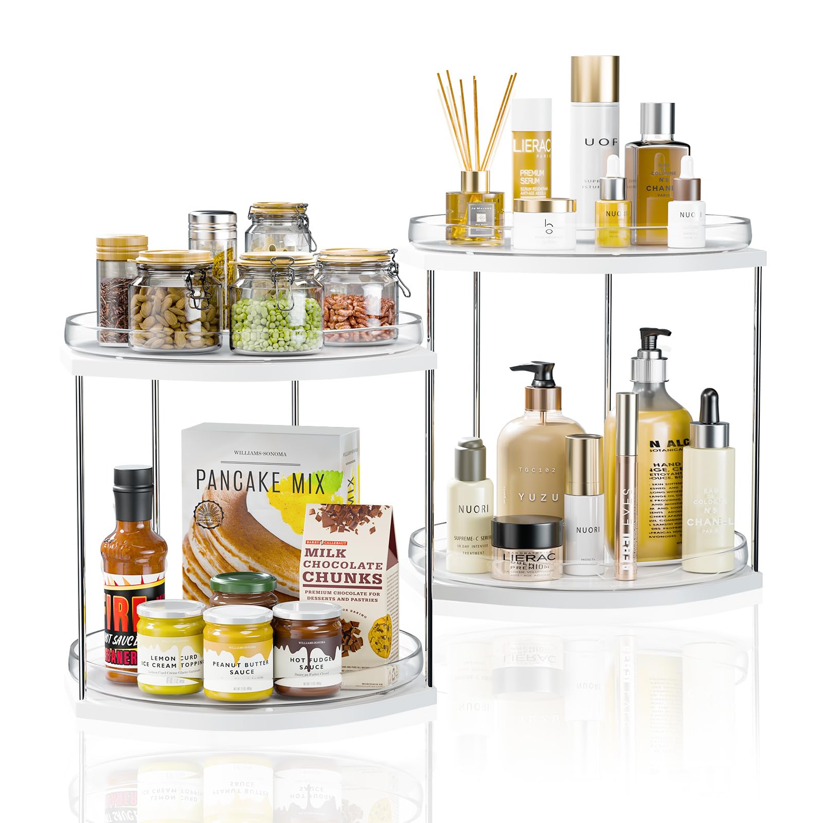 Neatora 2 Pack 2 Tier Turntable Organizer, Removable Spice Rack For Cabinet, Makeup Skincare Organizer For Vanity, Large Rotatin