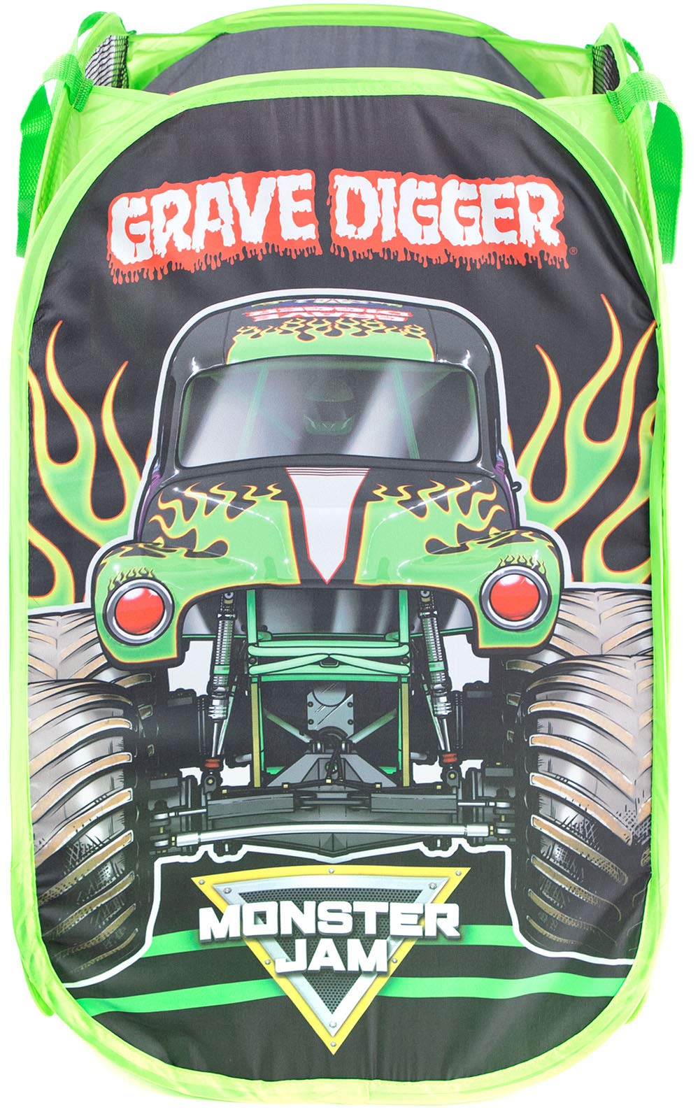 Jay Franco Monster Jam Grave Digger Pop Up Hamper - Mesh Laundry Basket/Bag With Durable Handles