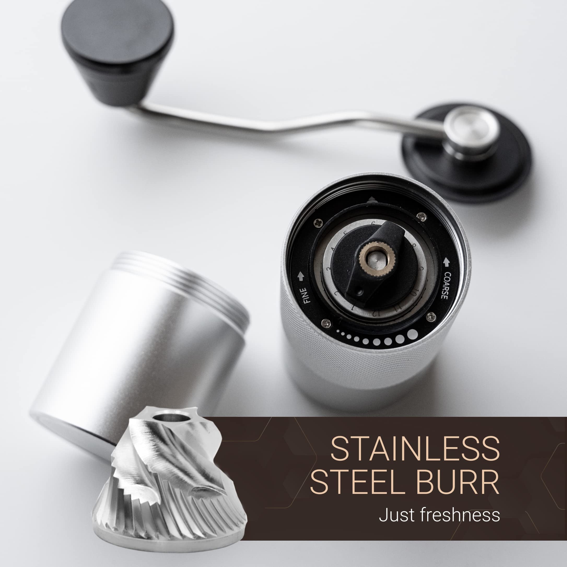 Manual Coffee Grinder By Alpaca Ventures - Stainless Steel Conical Burr Coffee Grinder Manual With Adjustable Setting Double Bea
