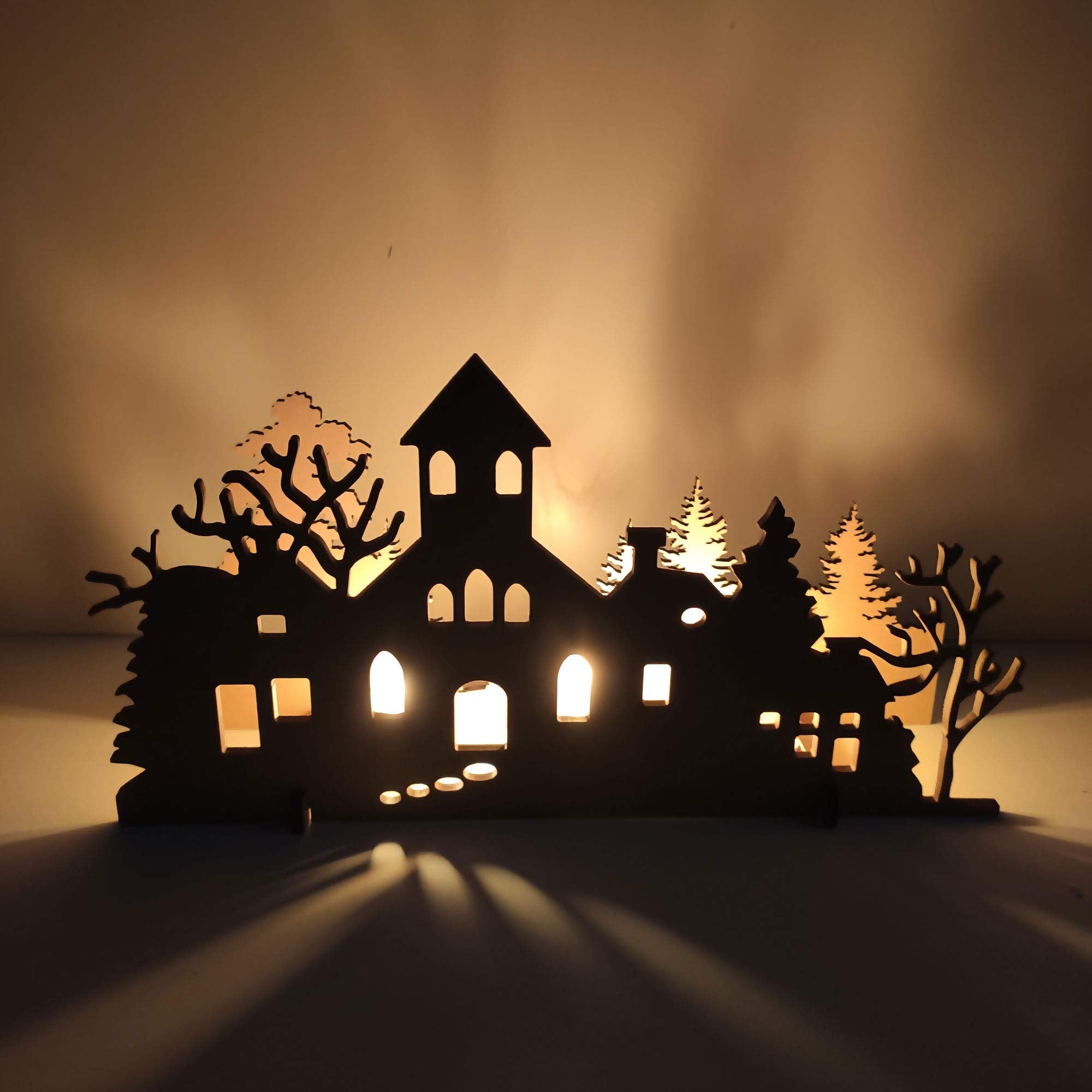 Incredible Gifts India Christmas Decoration For Home Creepy House Shadow Light Without Candle (Wood, 10X5.5 Inches)