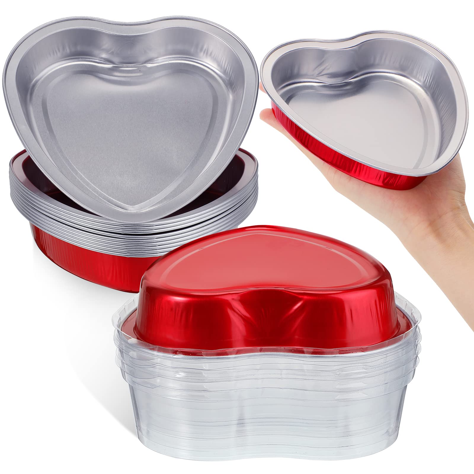 Nuogo Heart Shaped Foil Cake Pans with Lid, 5 Disposable, 12 Sets