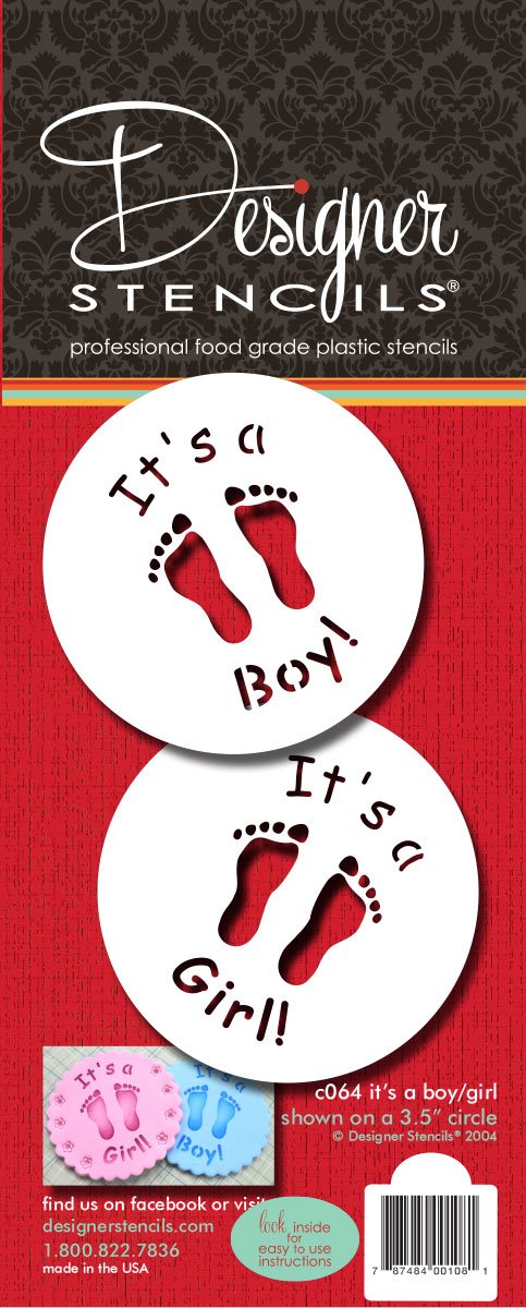 Designer Stencils C064 It'S A Boy/Girl Cookie Stencil - 3.5 Inch, Beige/Semi-Transparent