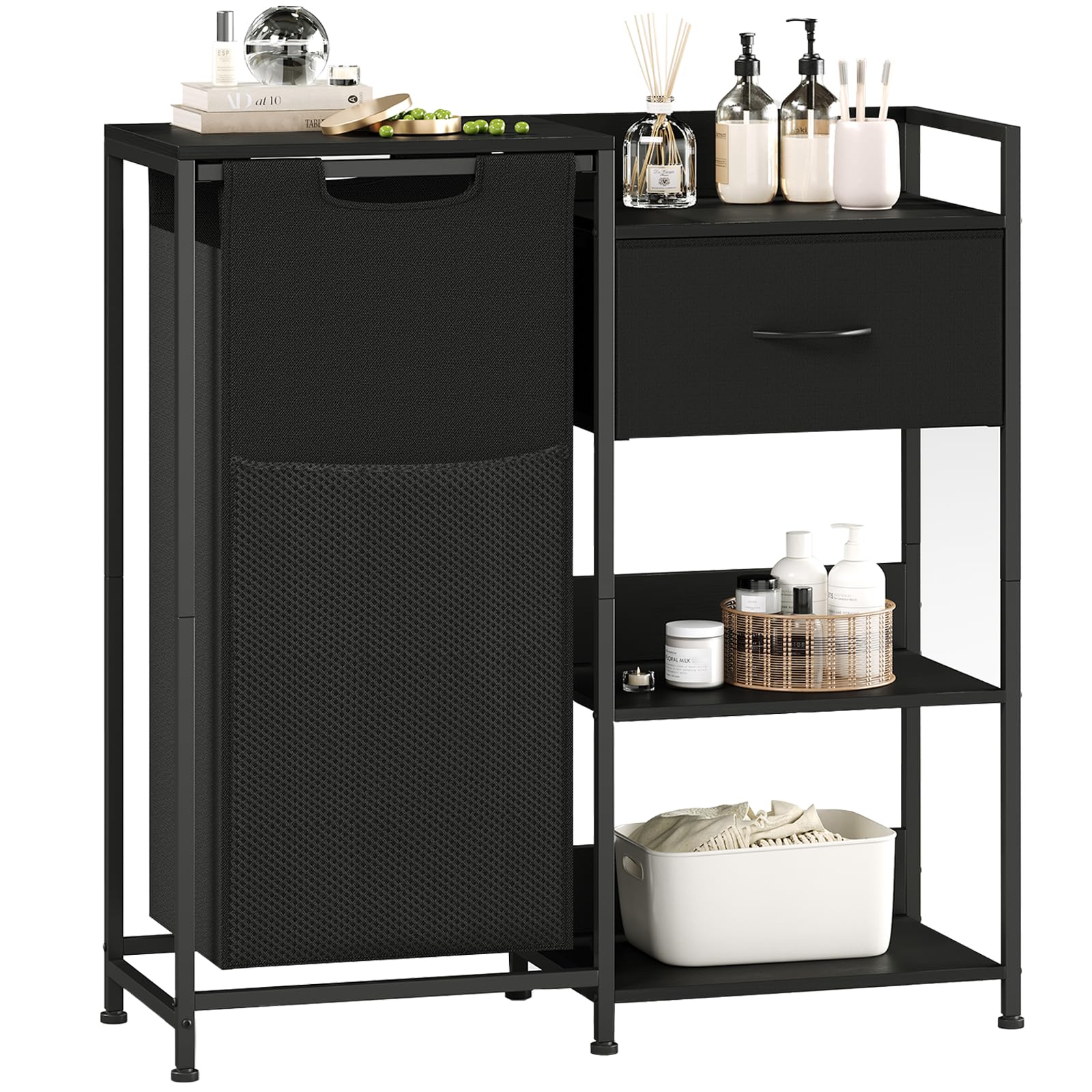 Somdot Laundry Hamper With Fabric Drawer And Shelves, Laundry Basket Sorter With 15.8 Gallons (60L) Pull-Out And Removable Bag,