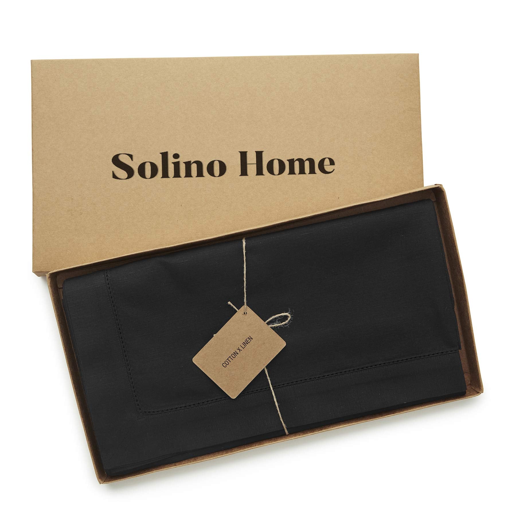Solino Home Black Tablecloth - Cotton Linen Hemstitch Tablecloth 54 X 72 Inch - Machine Washable Rectangle Table Cloth For Fall,