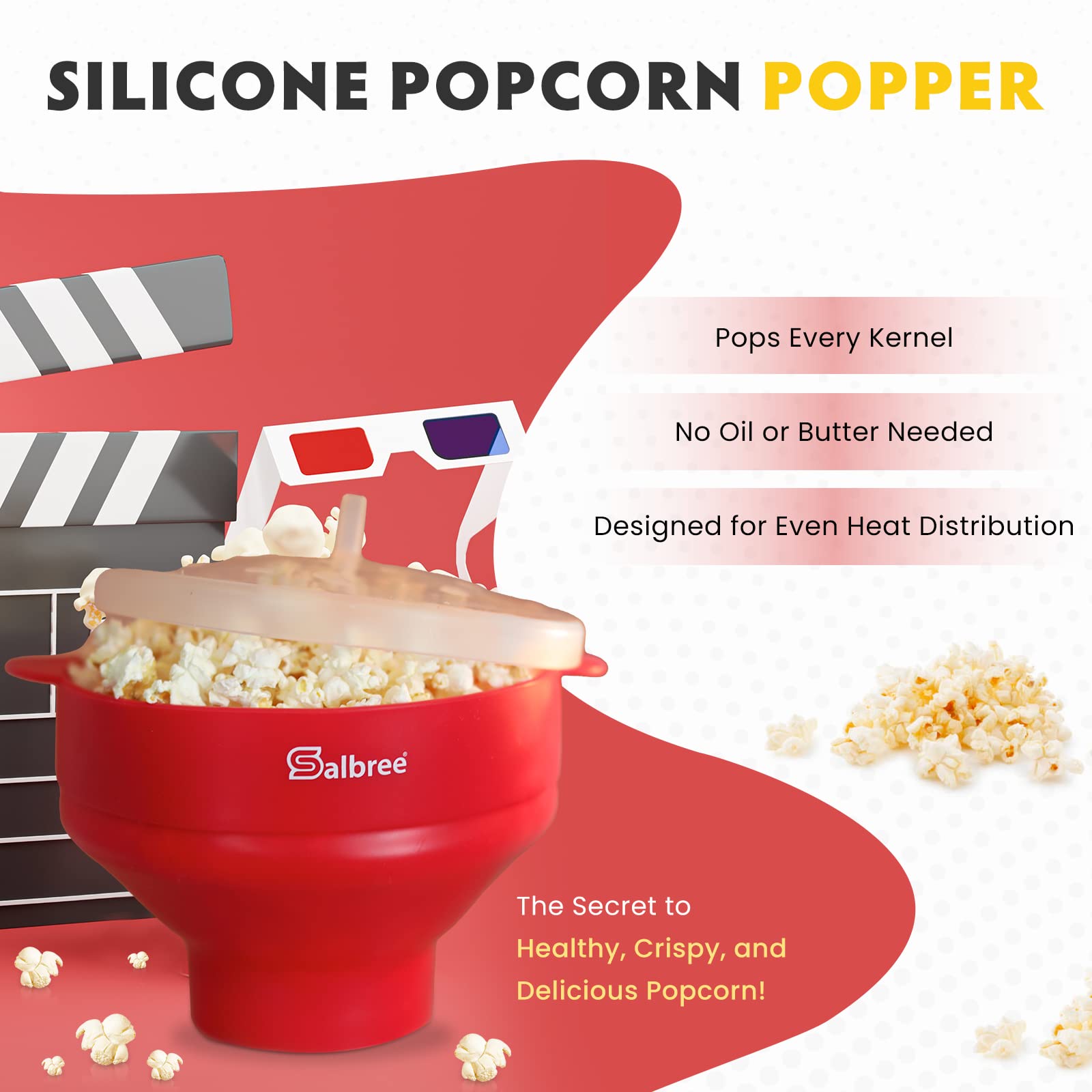The Original Salbree Microwave Popcorn Popper Machine  Silicone Popcorn Maker  Collapsible Microwavable Bowl - Hot Air Popper - No Oil Required - The Most Colors Available (Turquoise)