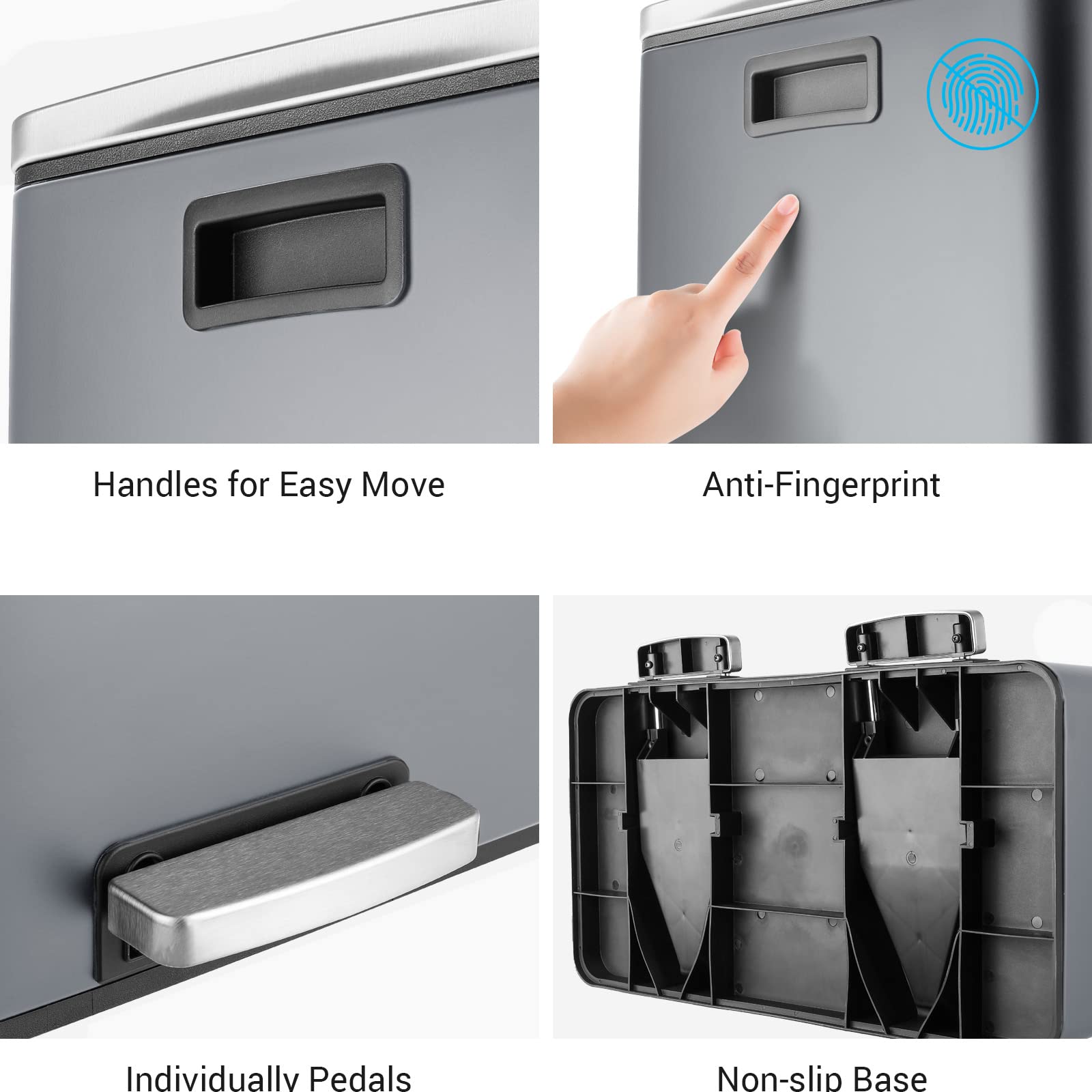 Athlike 60L(16 Gal ) Dual Trash Can, Stainless Steel Kitchen Garbage Can, Double Compartment Classified Rubbish Bin, Recycle Dus