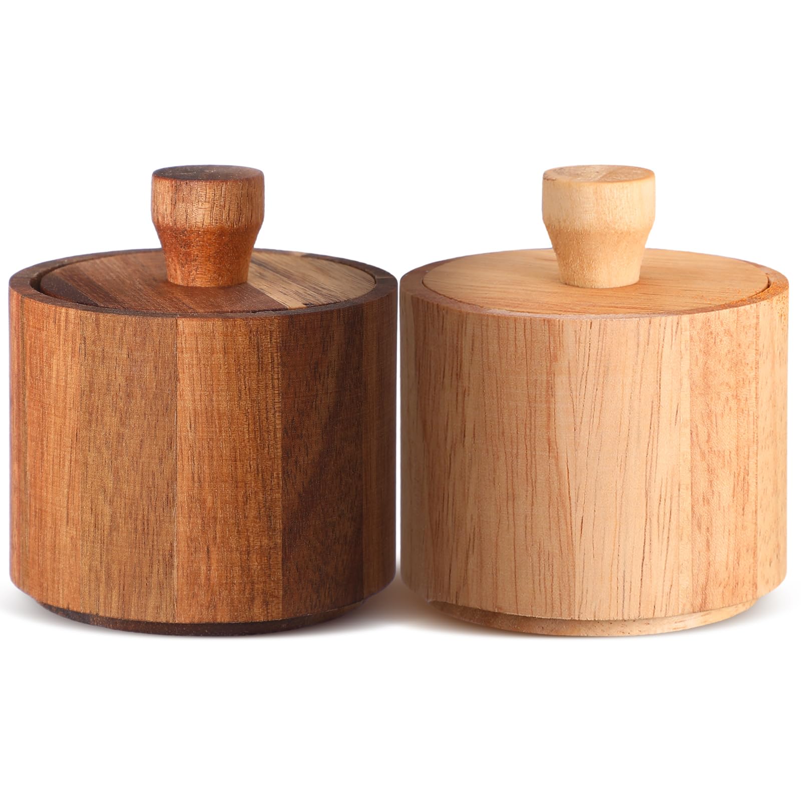 Ziliny 2 Pcs Wooden Pepper Salt Box Cellar with Lid Set Rustic Pepper Holder Condiment Pots Small Salt Keeper for Kitchen Spice 