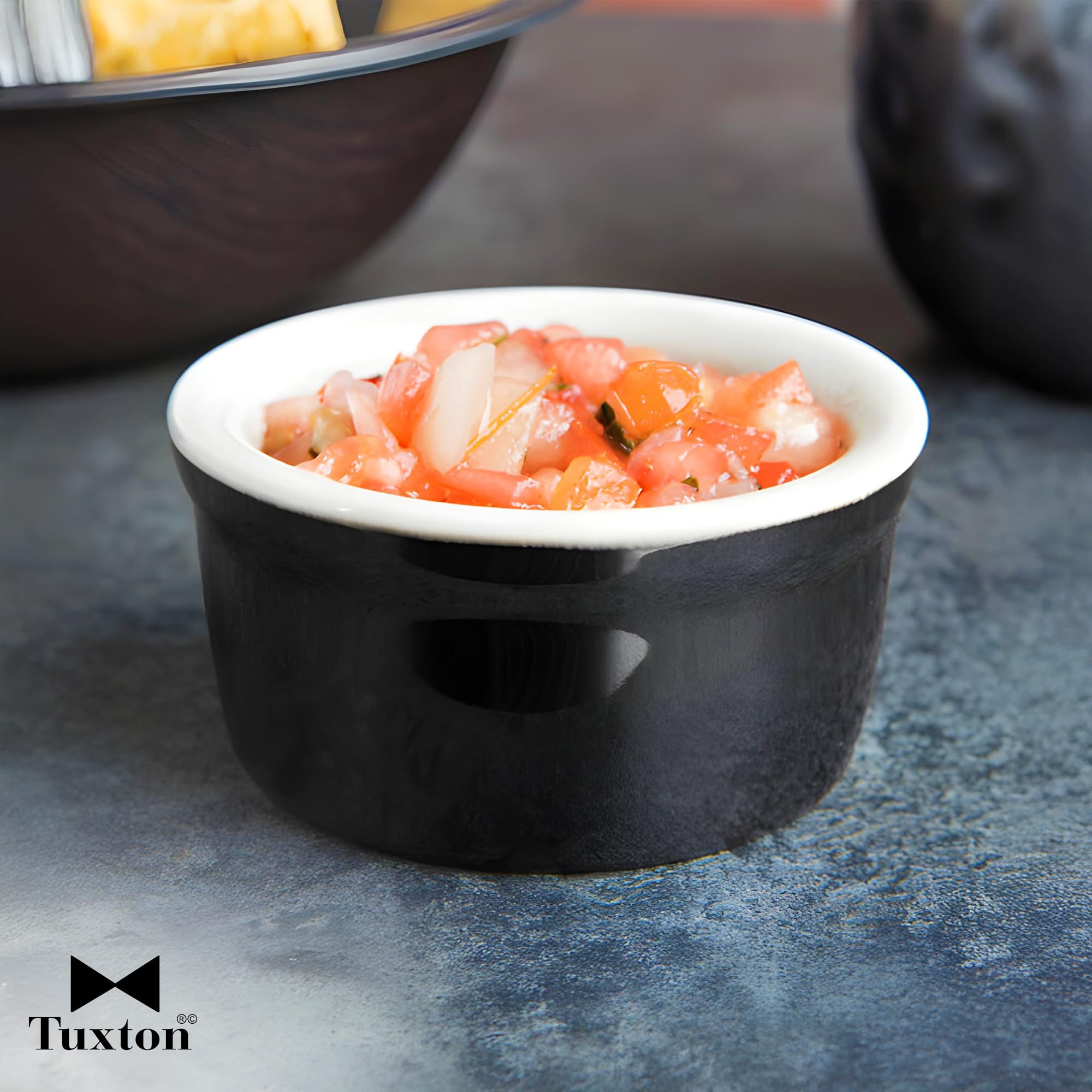Tuxton China B4X-025 Ramekin, 2-1/2 Oz., 3'' Dia. X 1-1/2''H, Round, Microwave & Dishwashers Safe, Oven Proof, Fully Vitrified,