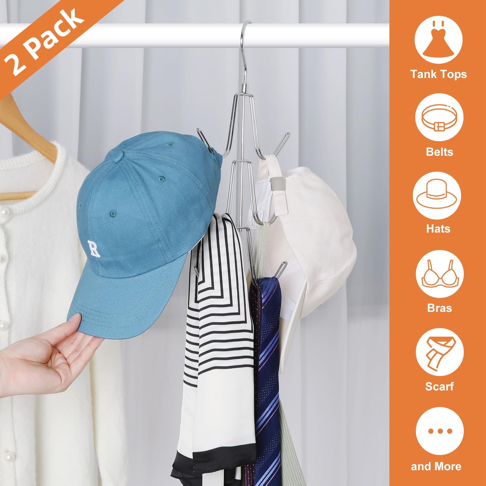 Topia Hanger Purse Hanger Organizer For Closet, 2-Pack Handbag Organizer Hanger, 360Swivel Metal Purse Hooks, Bag Rack, Belt Org