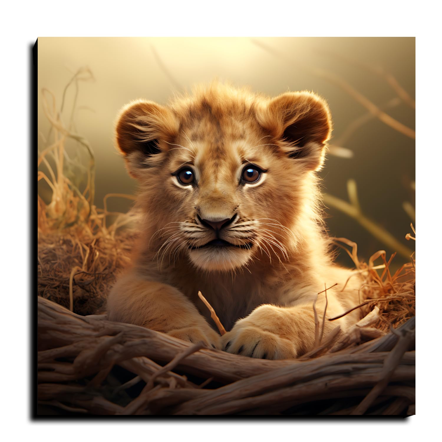 Chalk My Theme Cute Cub Wood Print Wall Art, Lion Painting, Lion Abstract Painting, Lion Painting For Wall Big Size, Lion Painti