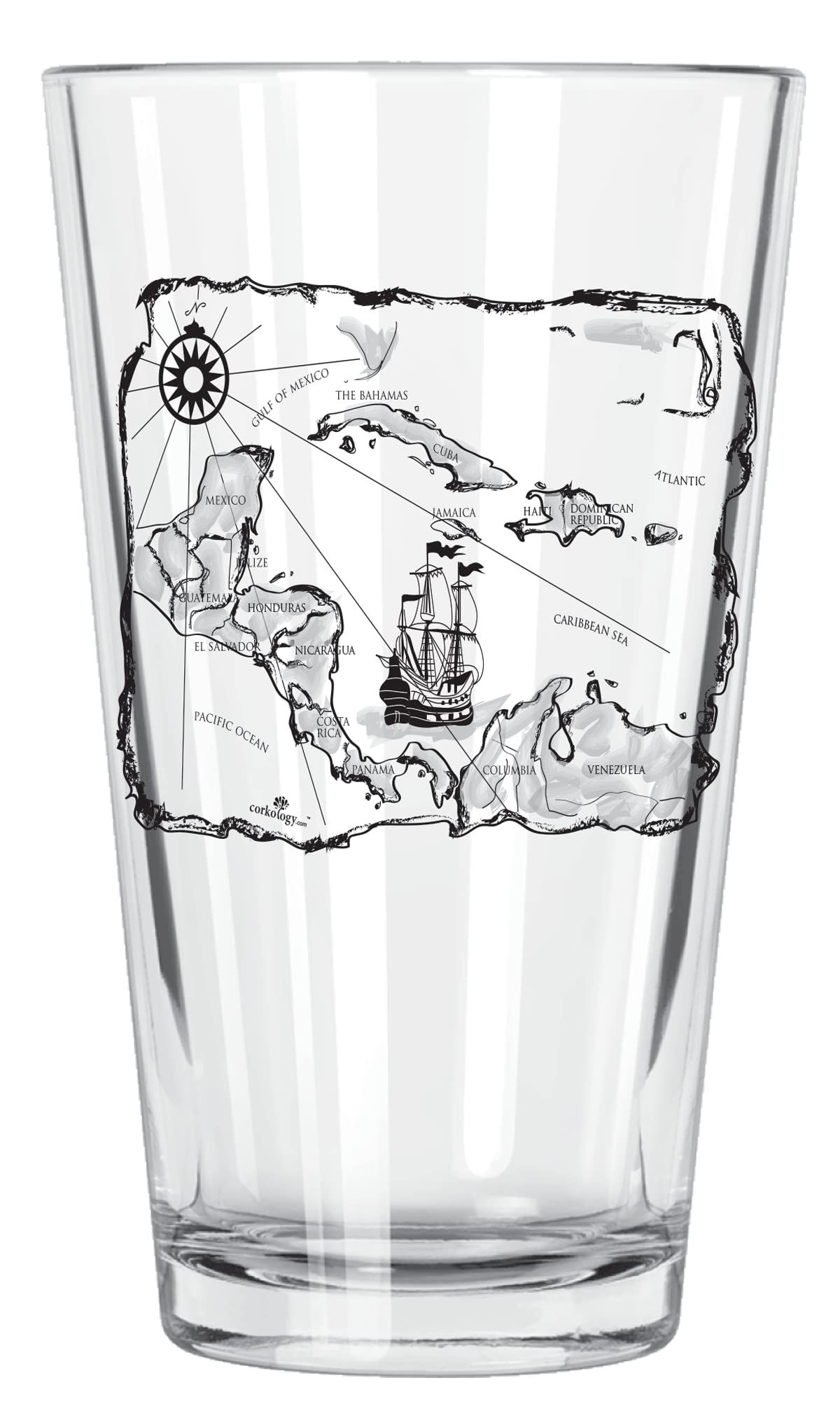 Corkology Pint Glass Treasure Map, Clear