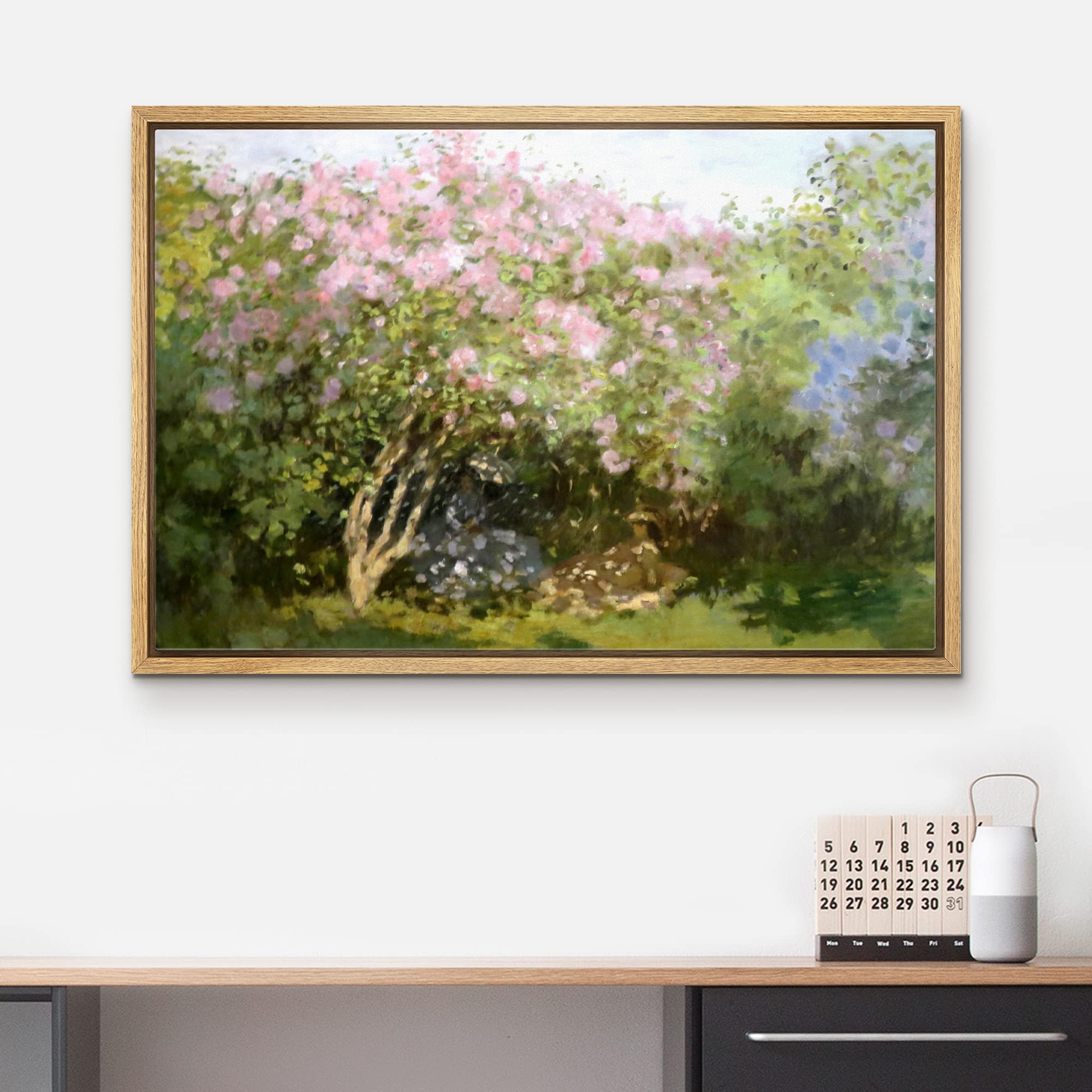 Wall26 - Lilacs In The Sun By Claude Monet Framed Canvas Print Wall Art Famous Oil Painting Reproduction - 24''X36'' Natural