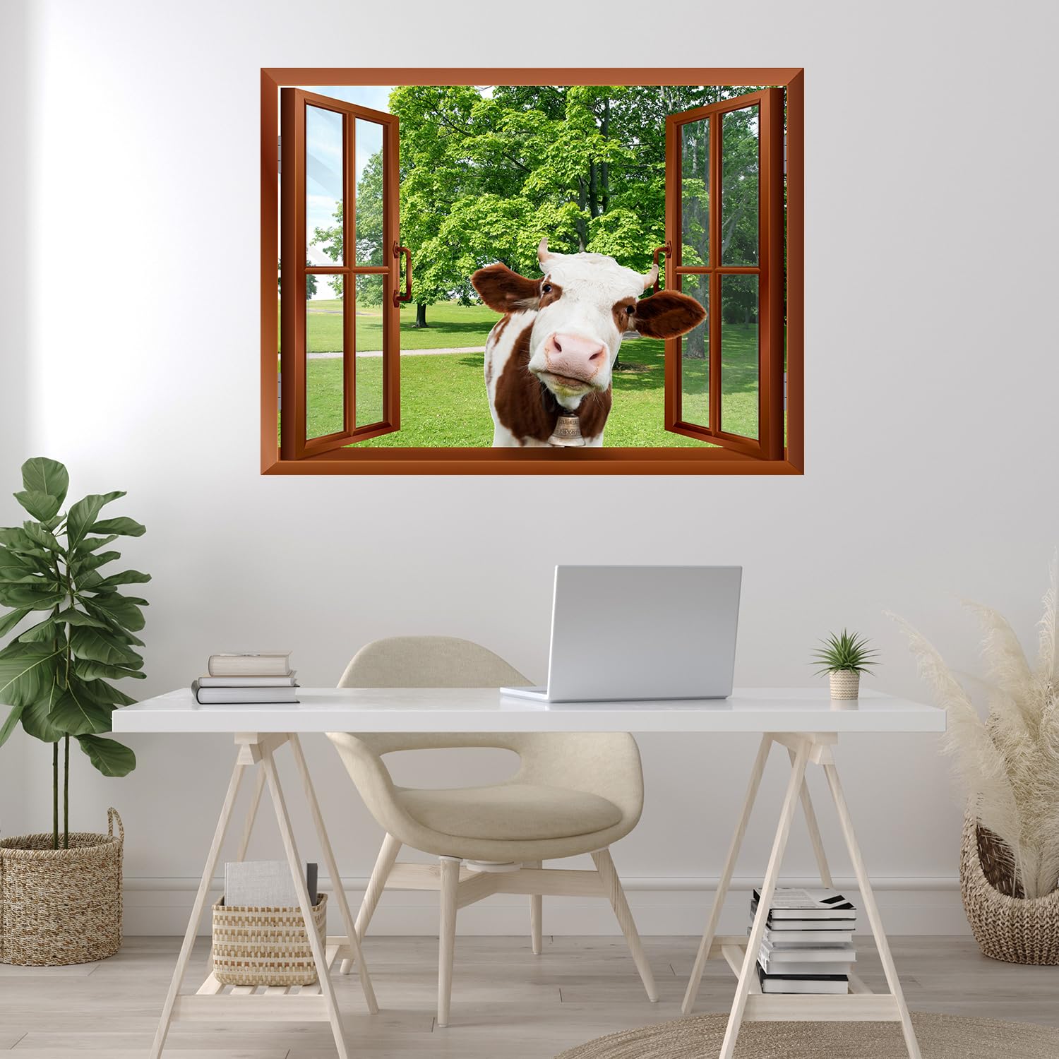 wall26 Removable Wall Sticker - Cow Head in Window, Vinyl, 24"x32", Artwork - 17, Model WMR3-ANIMAL-1808-TEAM-A16-24x