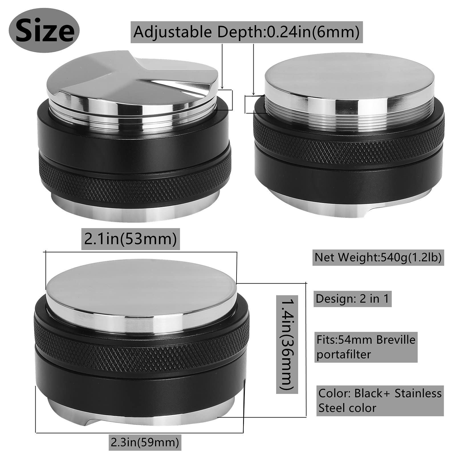 Dibtsa 53Mm Coffee Distributor And Tamper, Dual Head Coffee Leveler, Professional Adjustable Depth Espresso Hand Tamper (53Mm)