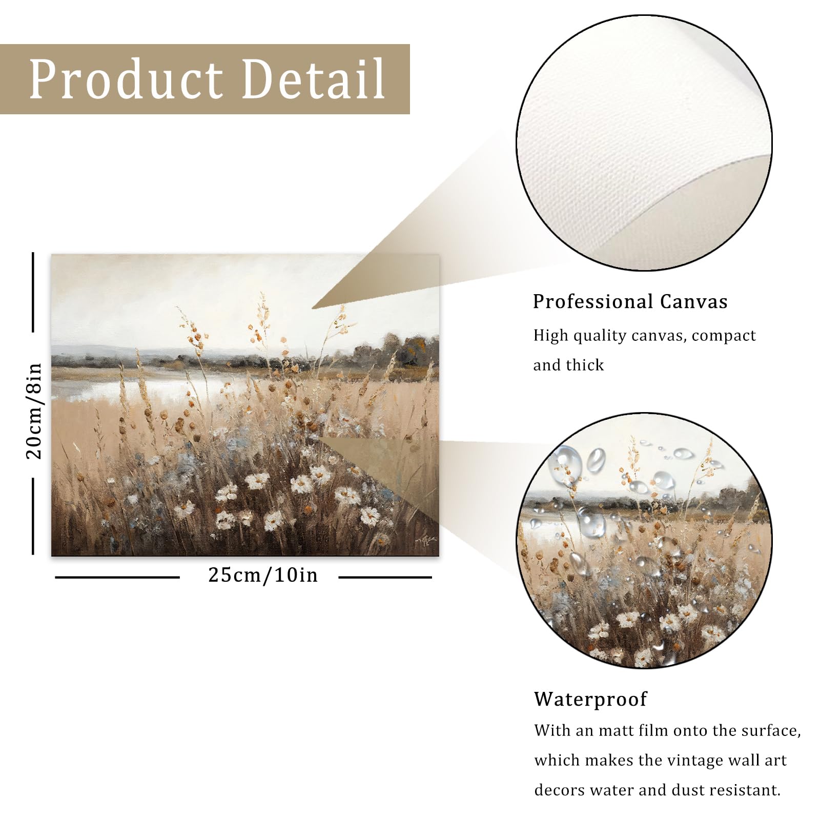 Vintage Wall Art, Farmhouse Wall Decor Wildflower Field Country Wall Painting Canvas Prints Autumn Landscape Oil Painting Wall D
