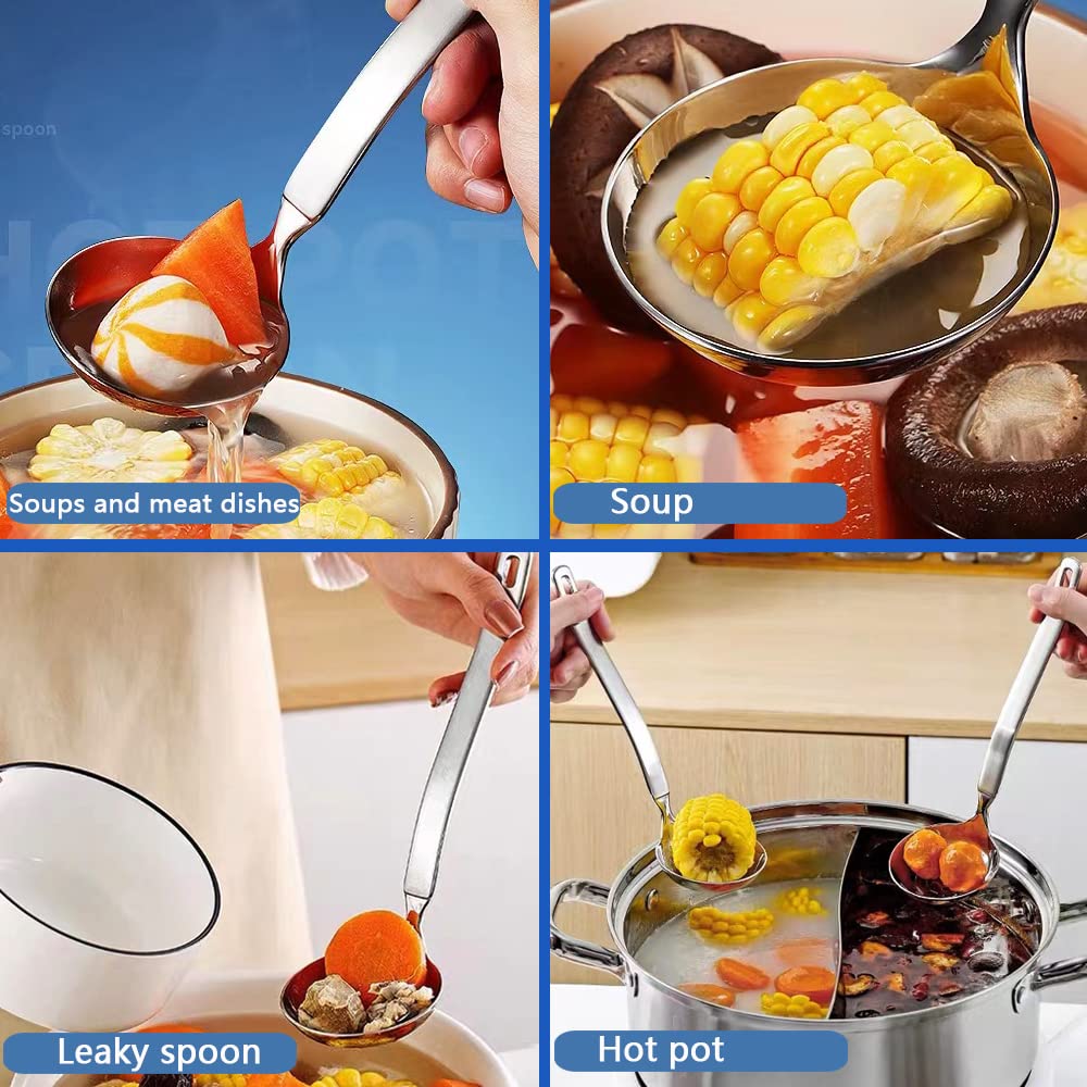 Collfa Soup Ladle Metal Sus304 Stainless Steel Ladles Spoon And Slotted Colander Spoon Set Small Soup Ladle With Holes Strainer