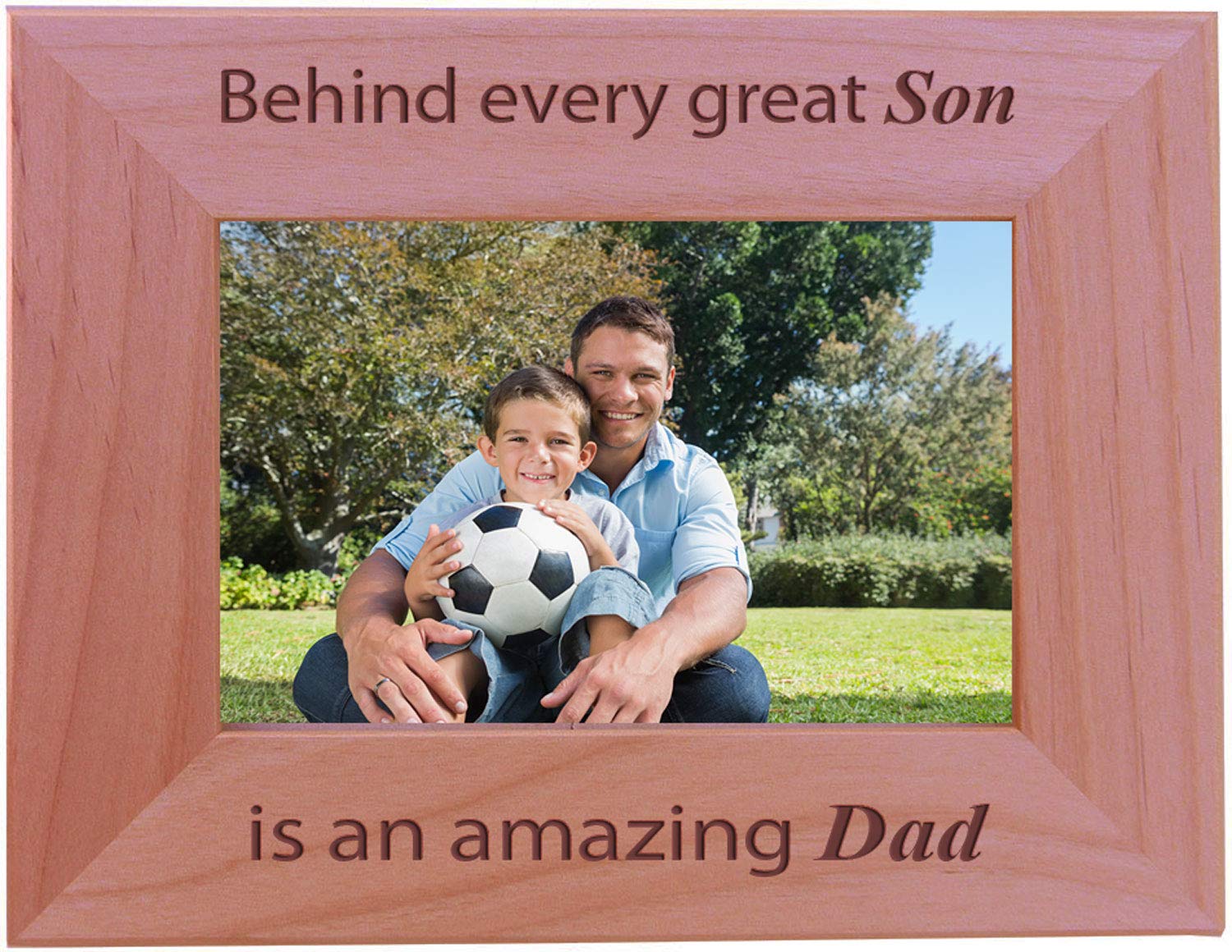 CustomGiftsNow Behind every great son is an amazing dad - Engraved Wood Picture Frame (4x6 Horizontal)