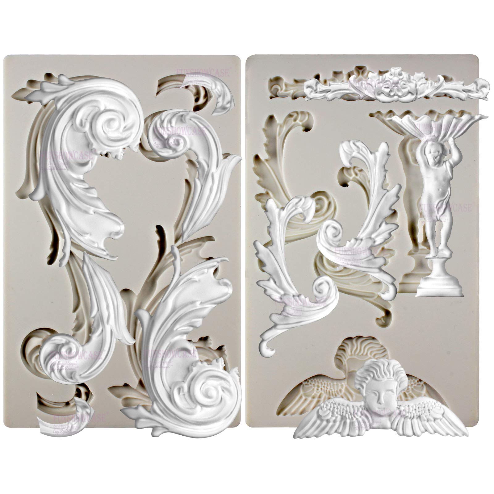 Baroque Style Ornament Curlicues Silicone Molds 3-Count Cherub Birdbath Scrollworks Art Deco Inspired Lace