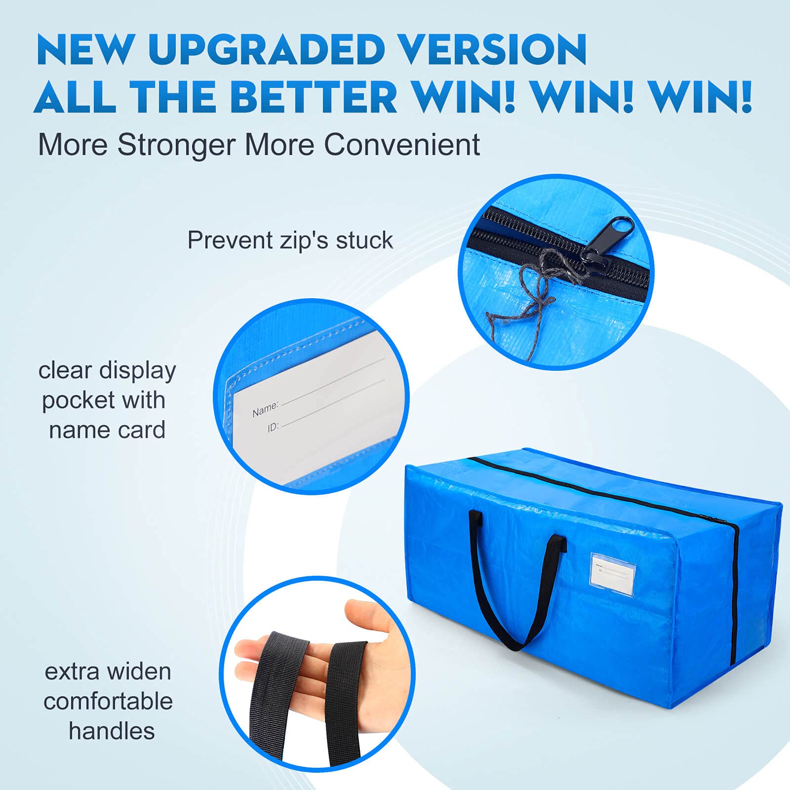 AlexHome Moving Bags Heavy Duty Extra Large Packing Bags for Moving Reusable Plastic Moving Totes Clothes Storage Containers Moving Supplies Bins Compatible with Ikea Frakta Cart (Blue Set of 3)